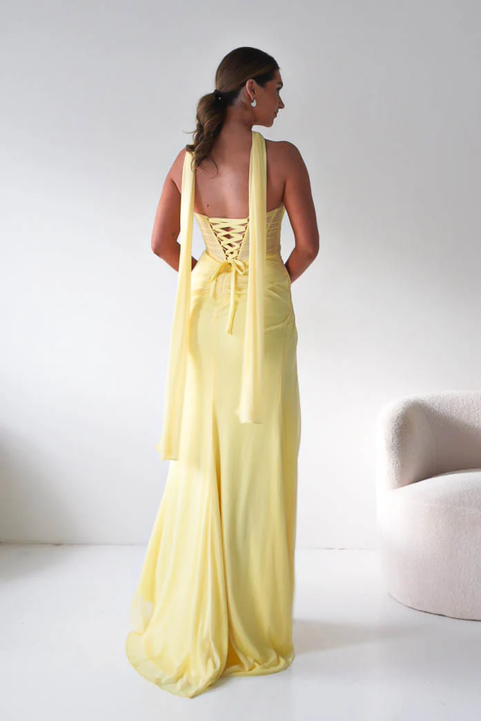 Karianne Draped Ruched Bodice Gown | Yellow - Image 3