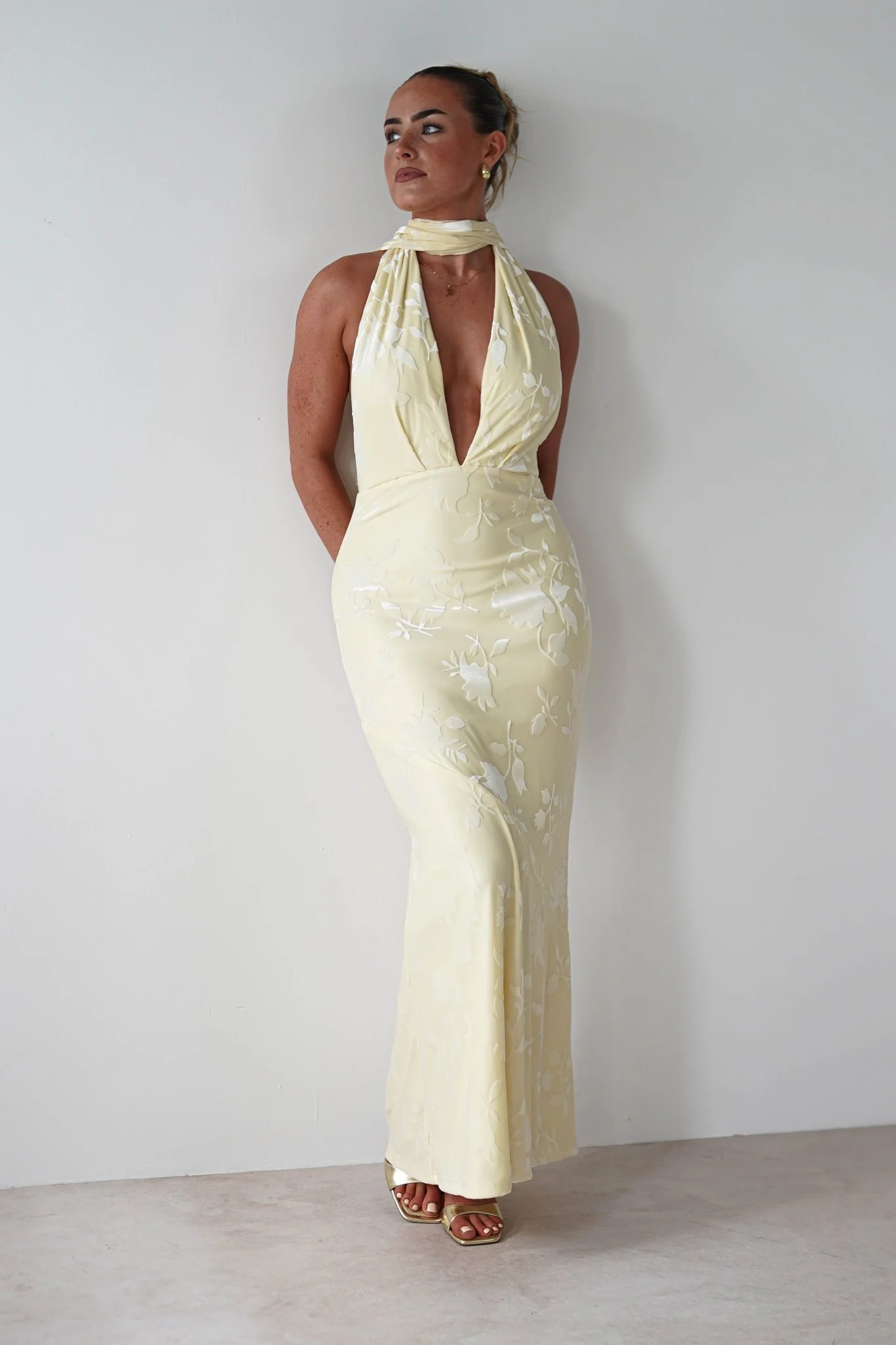 Tara Floral Jacquard Maxi Dress | Yellow - Image 11