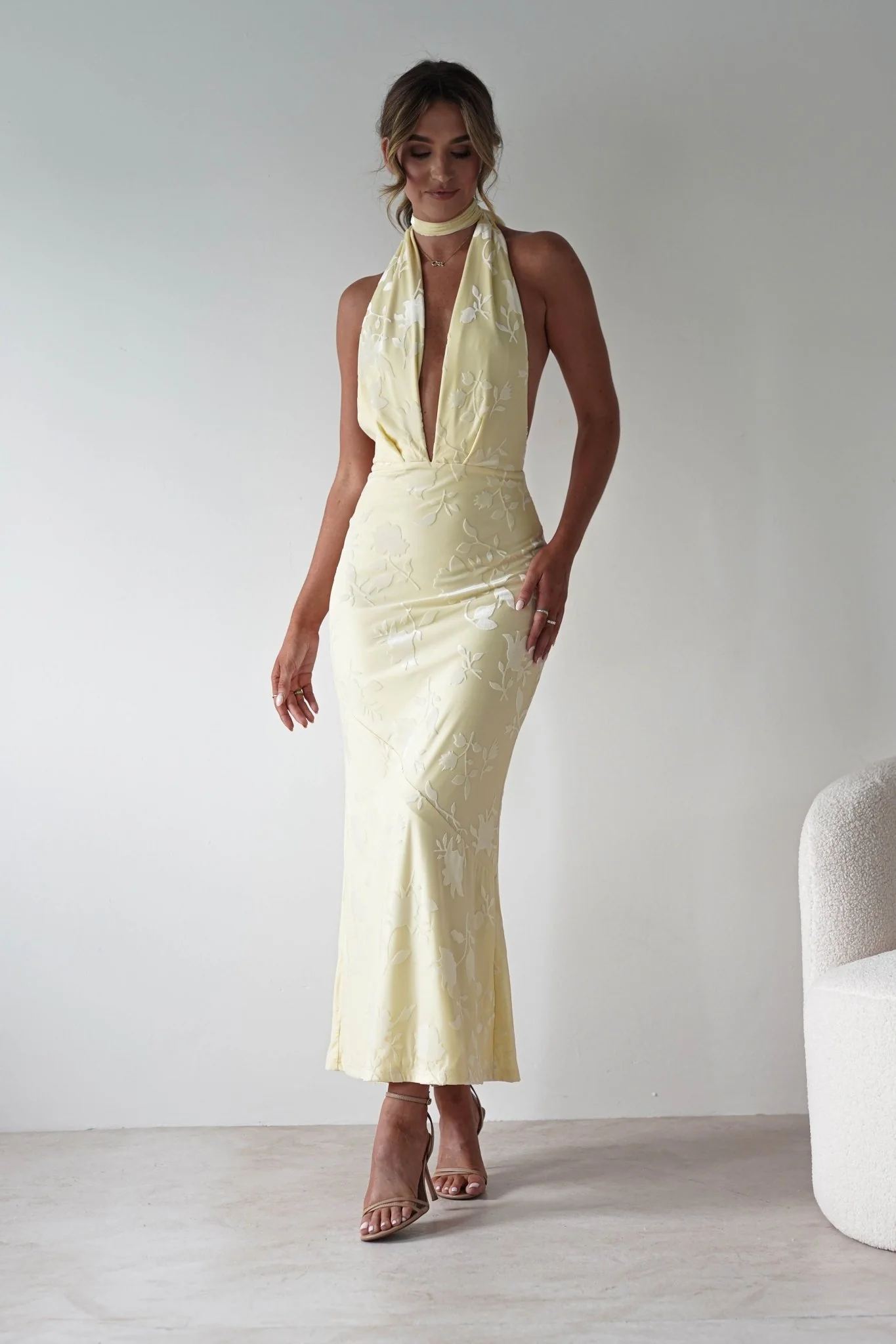 Tara Floral Jacquard Maxi Dress | Yellow - Image 16