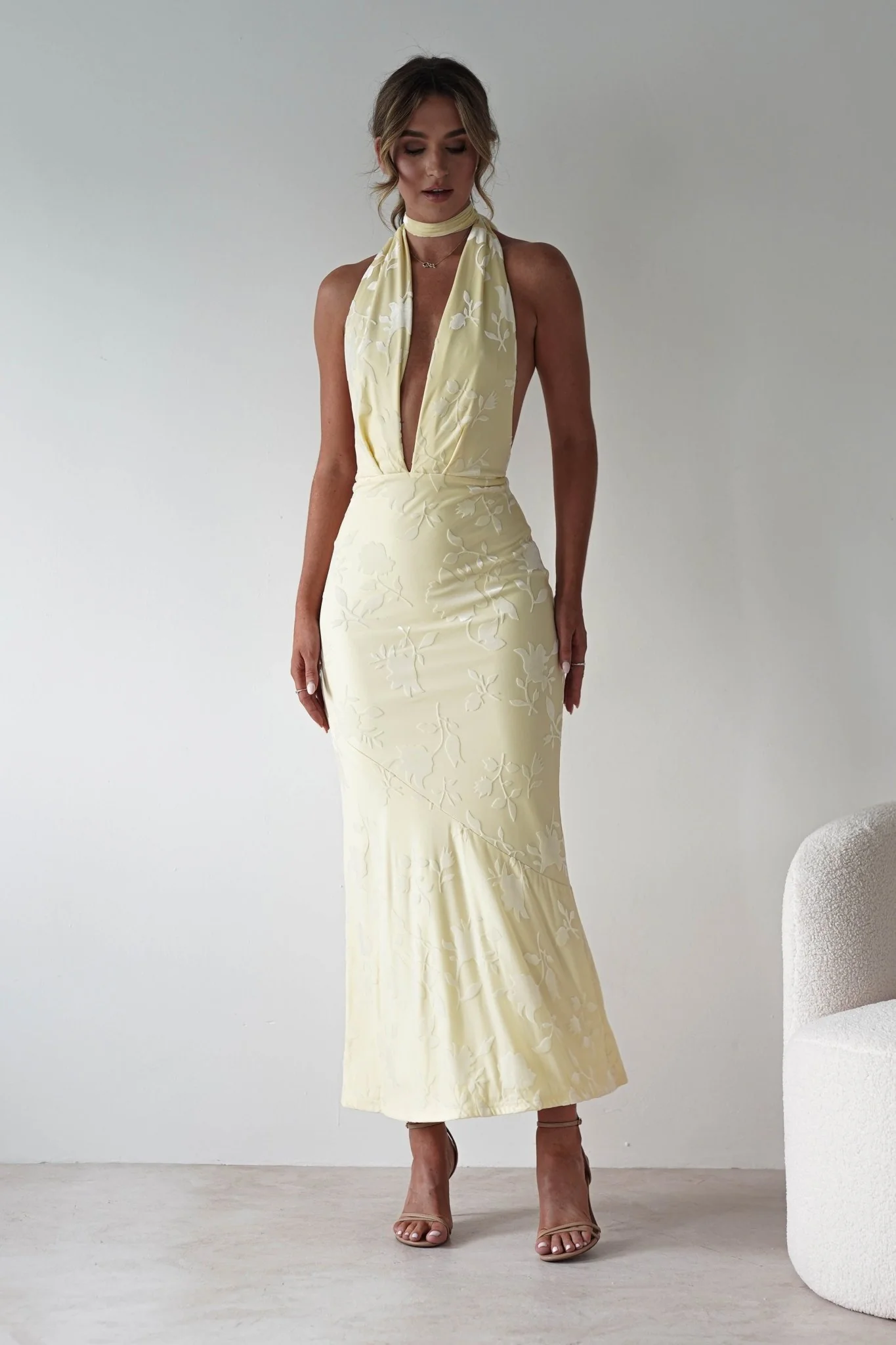 Tara Floral Jacquard Maxi Dress | Yellow - Image 17