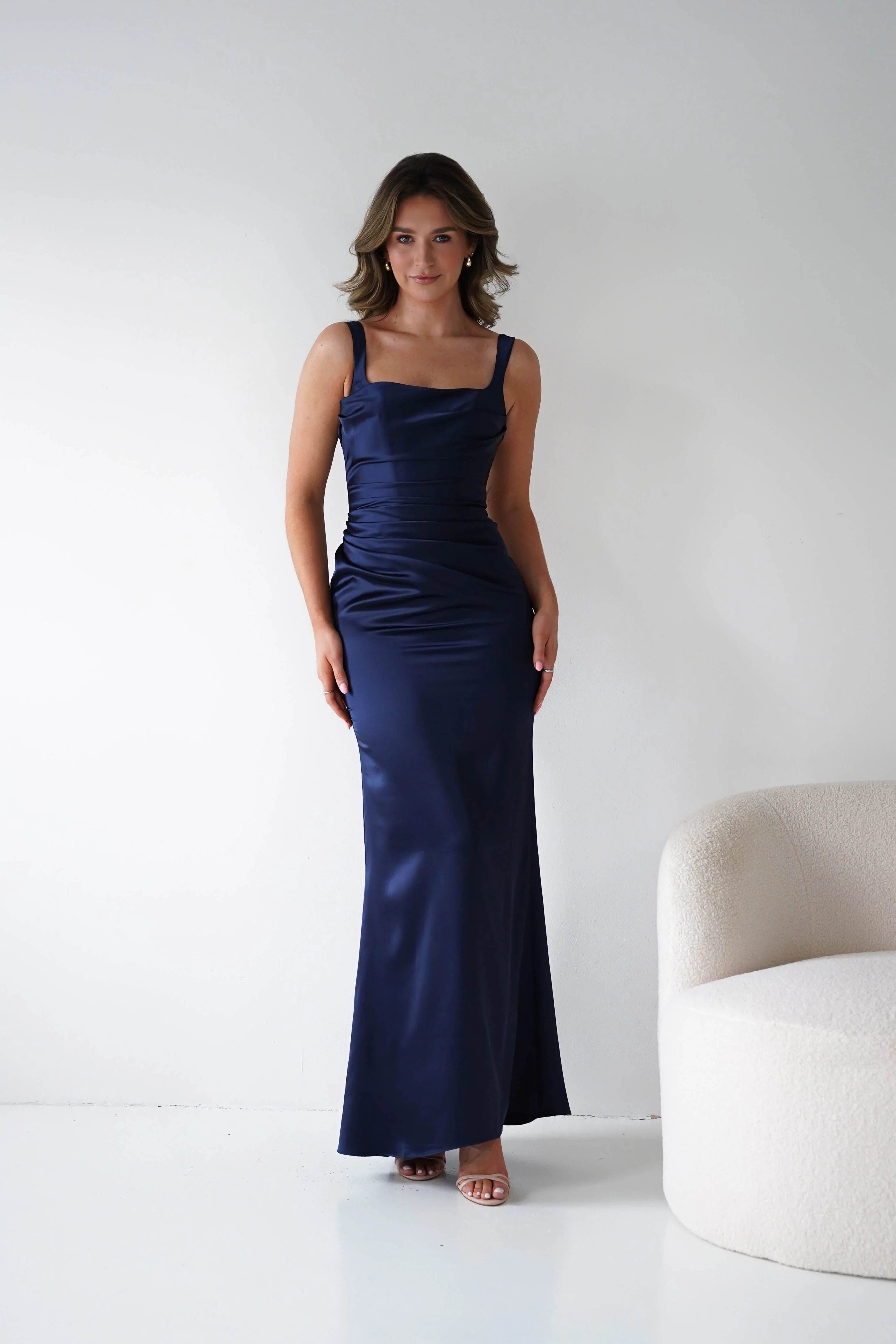 Addison Sqaure Neck Satin Maxi Dress | Navy - Image 11