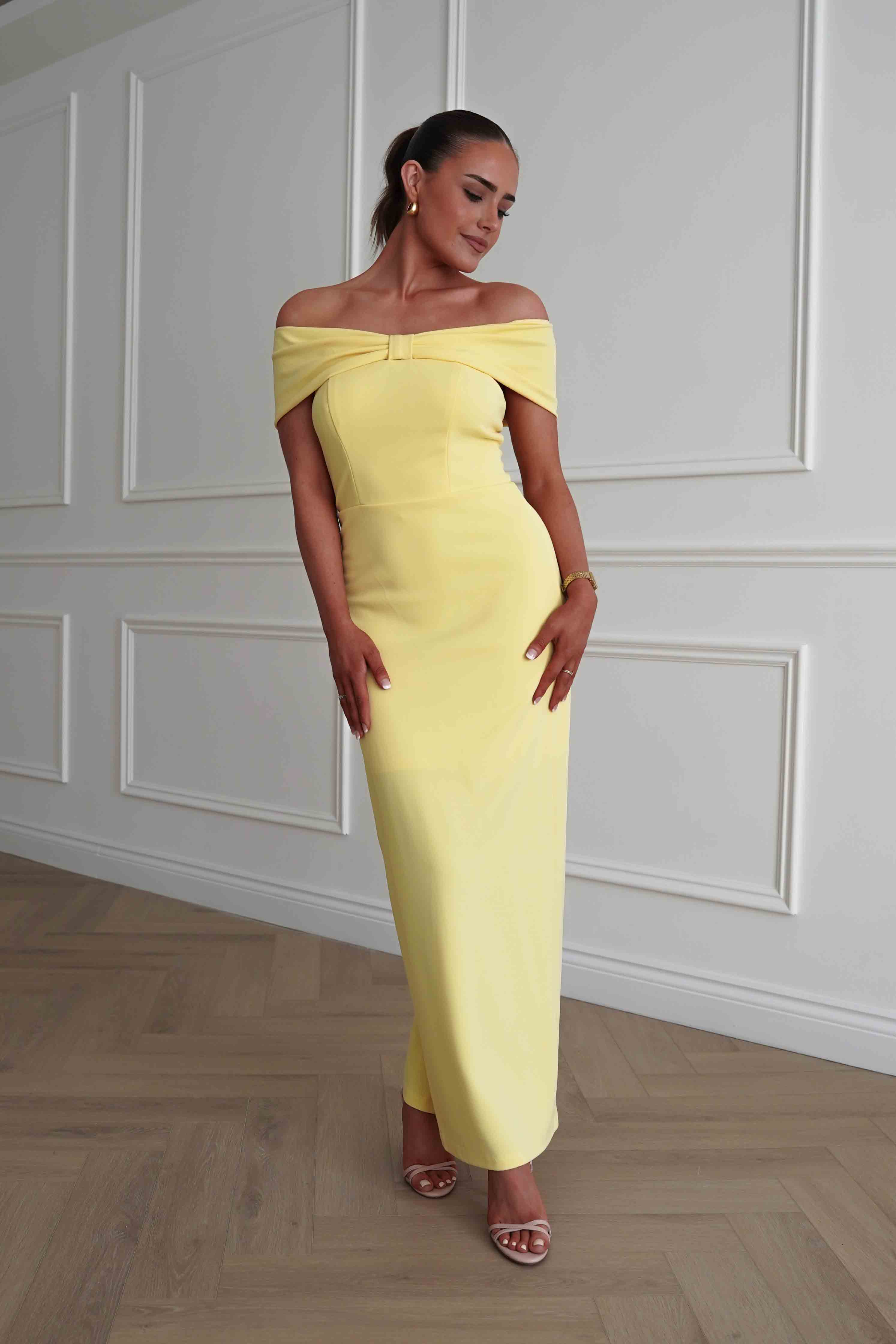 Aimie Off-Shoulder Midi Dress | Yellow - Image 4