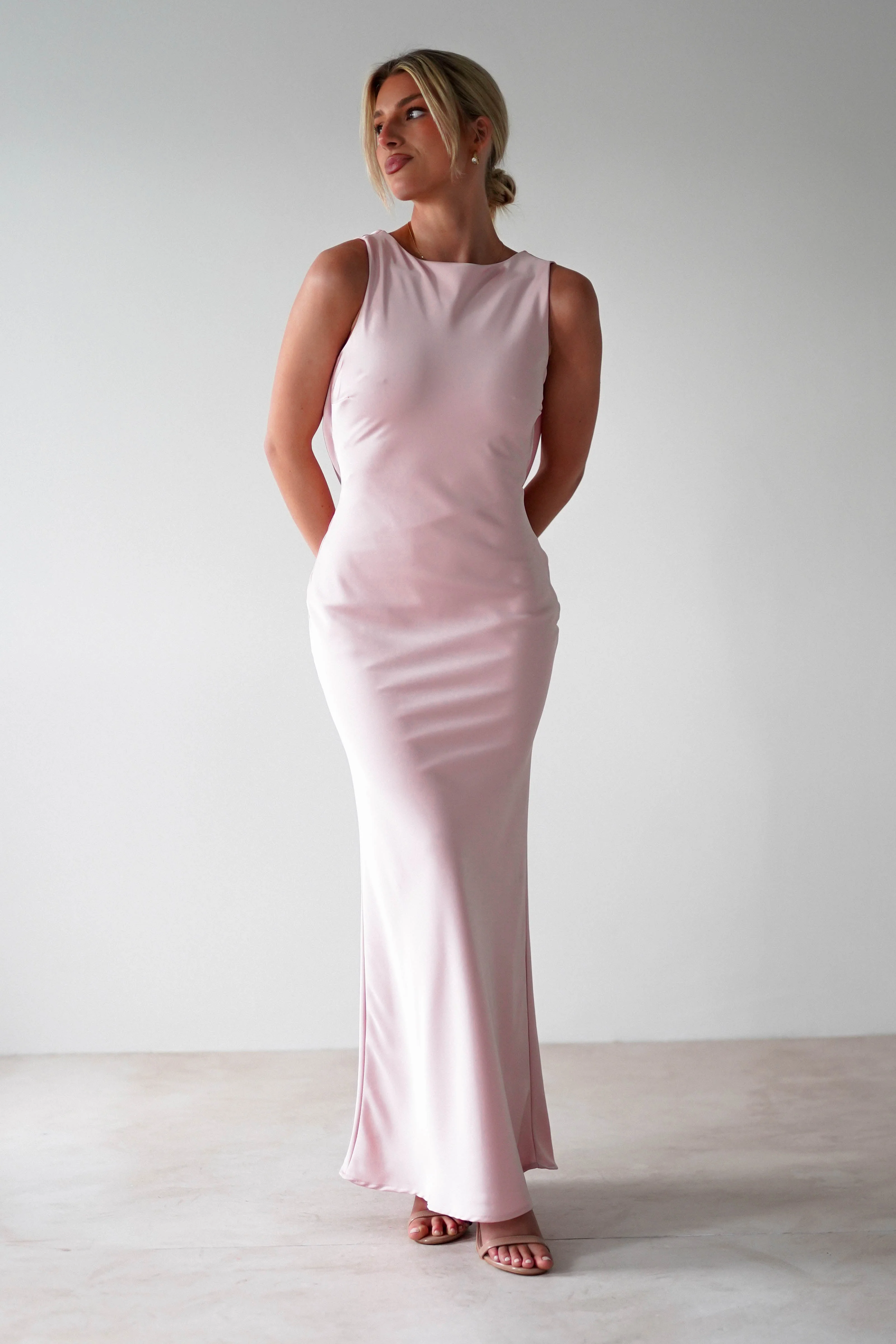 Alanna Soft Matte Satin Maxi Dress | Blush Pink - Image 4