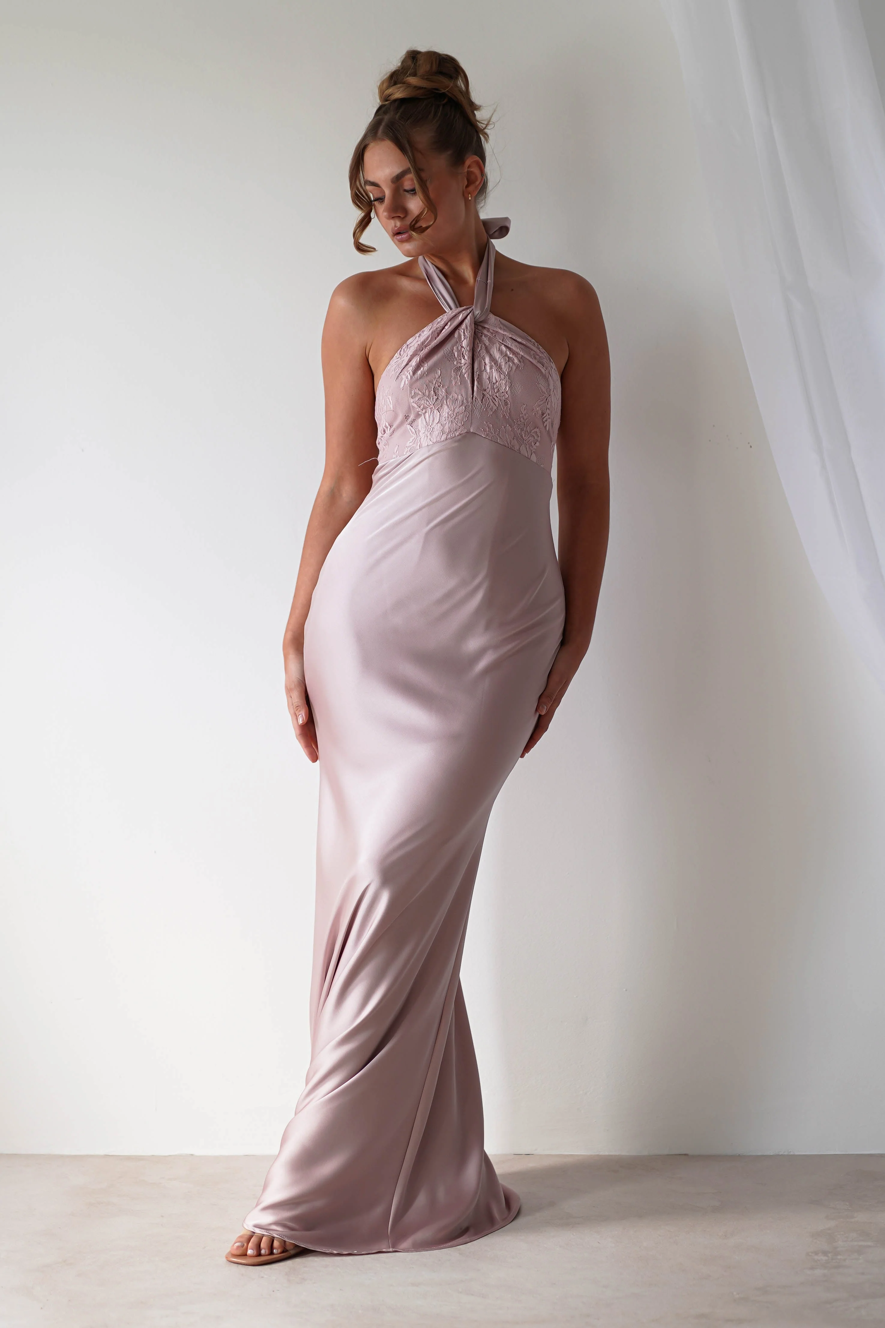 Alice Satin Halterneck Gown | Rose - Image 3