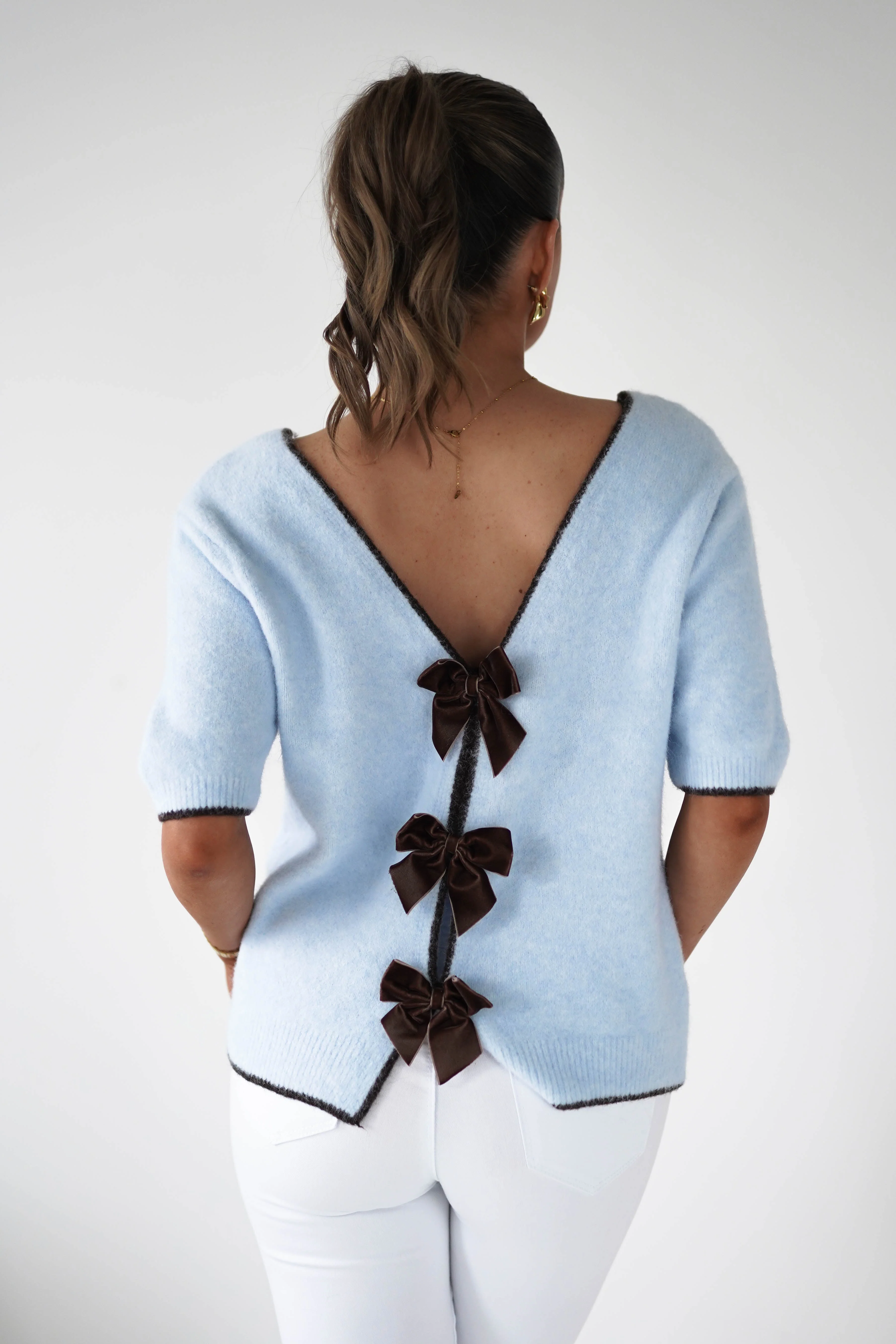 Allegra Bow Detail Jumper | Blue/Brown - Image 2