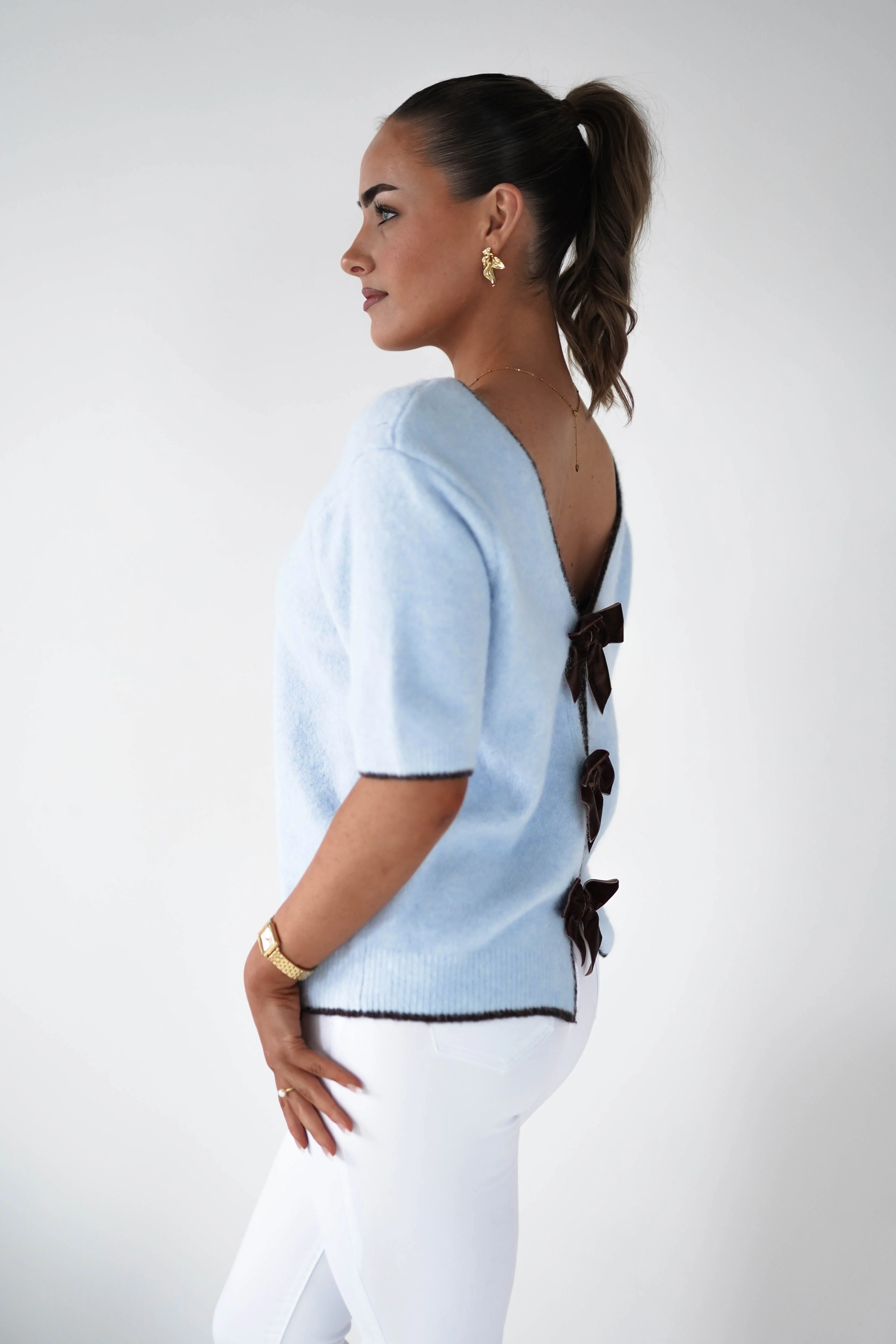 Allegra Bow Detail Jumper | Blue/Brown - Image 3