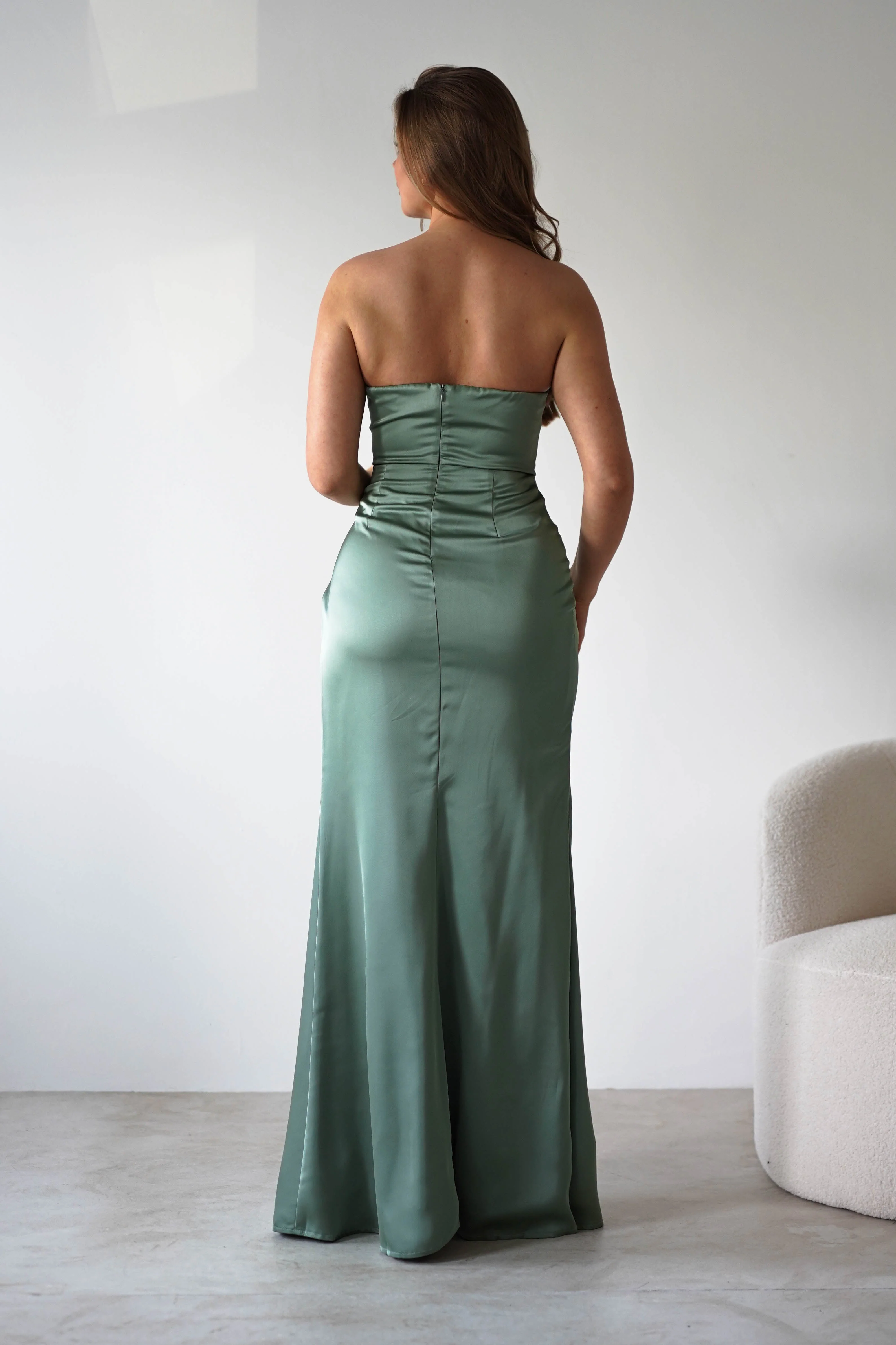 Alyce Soft Satin Strapless Gown | Olive - Image 4