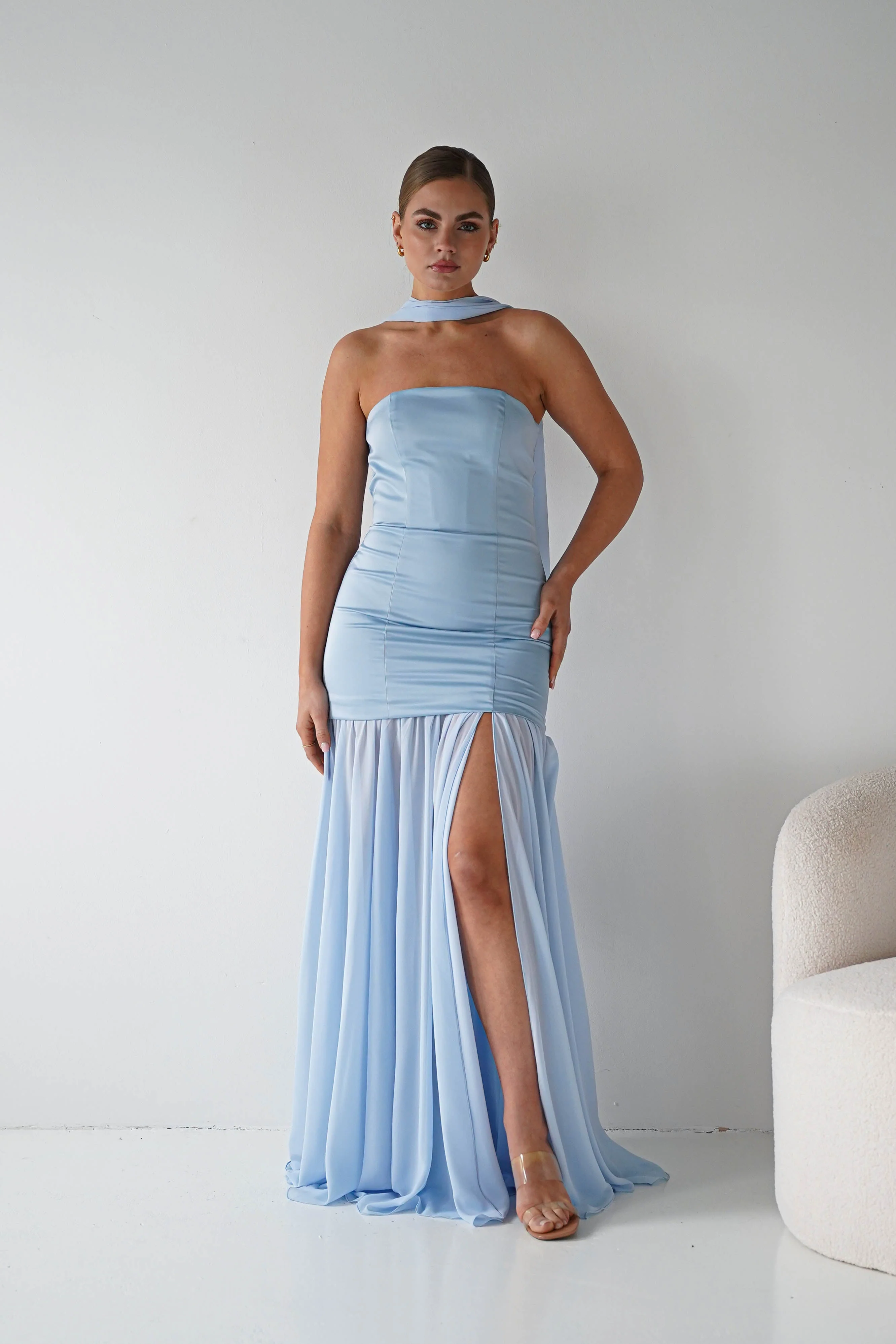 Amora Strapless Structured Maxi Dress | Blue