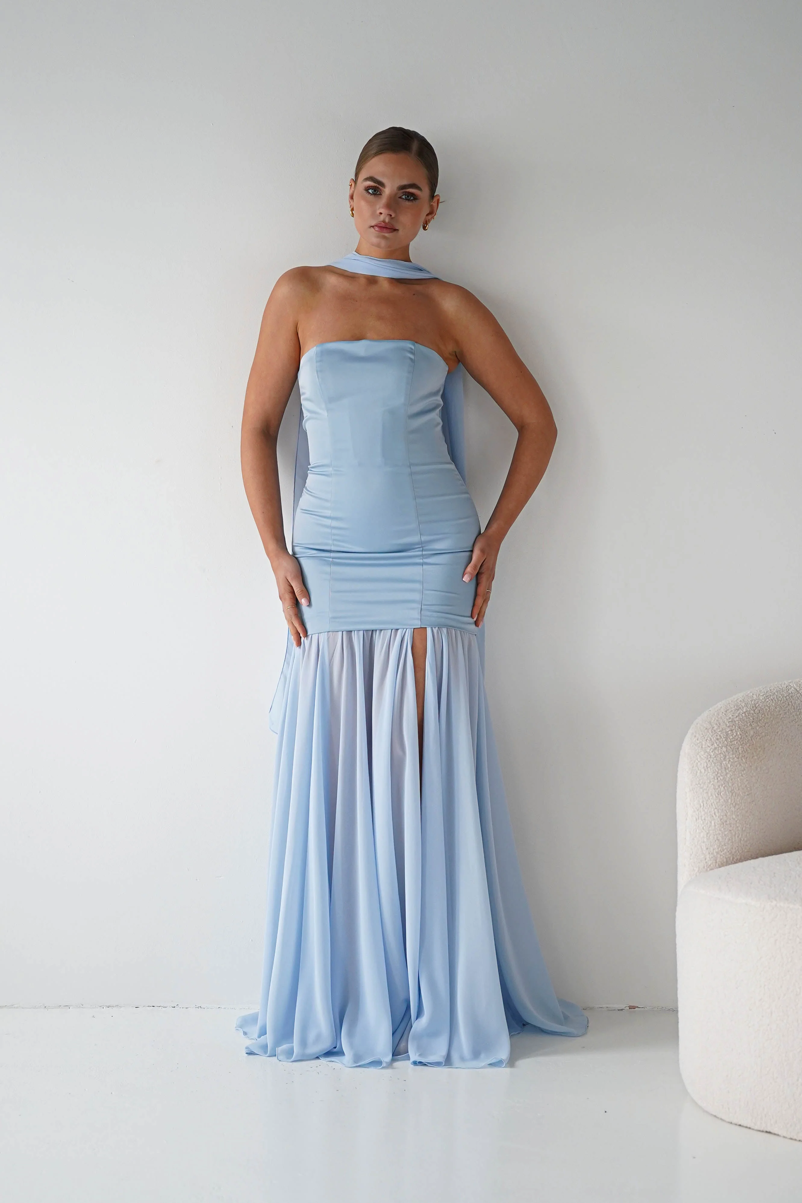 Amora Strapless Structured Maxi Dress | Blue - Image 2