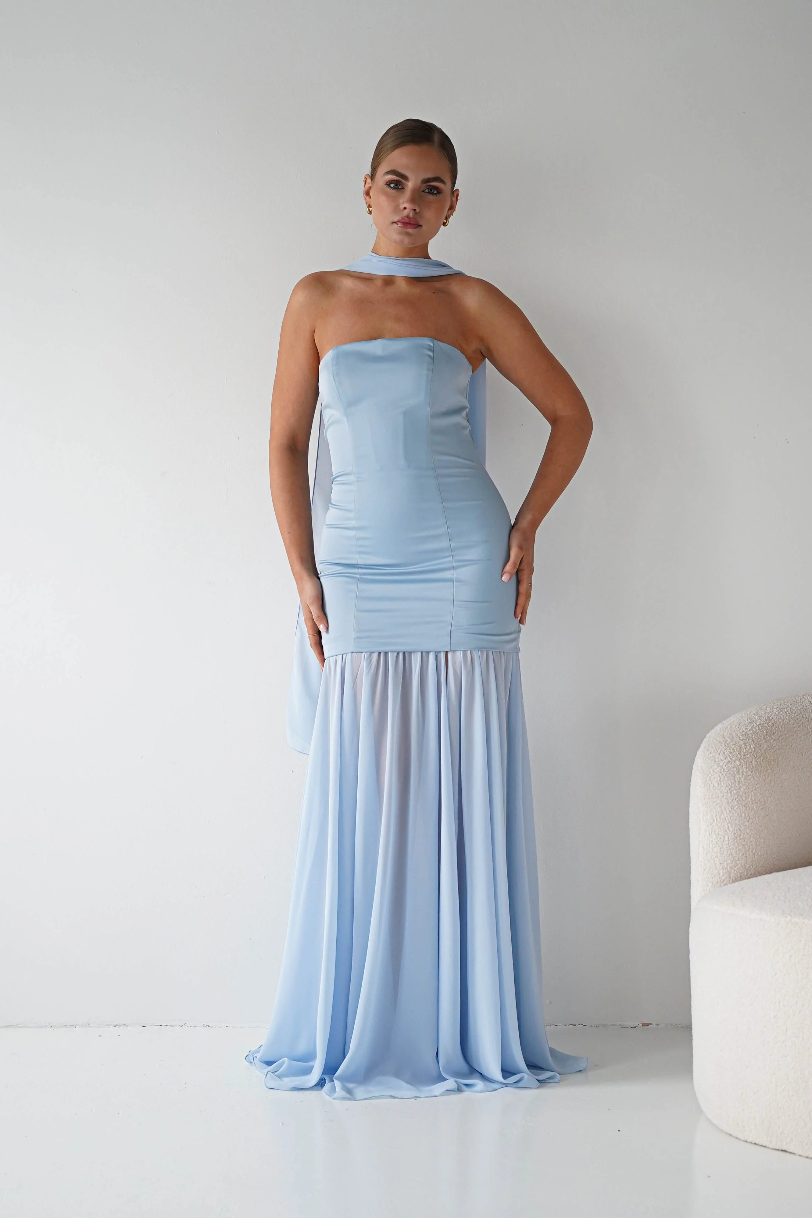 Amora Strapless Structured Maxi Dress | Blue - Image 3