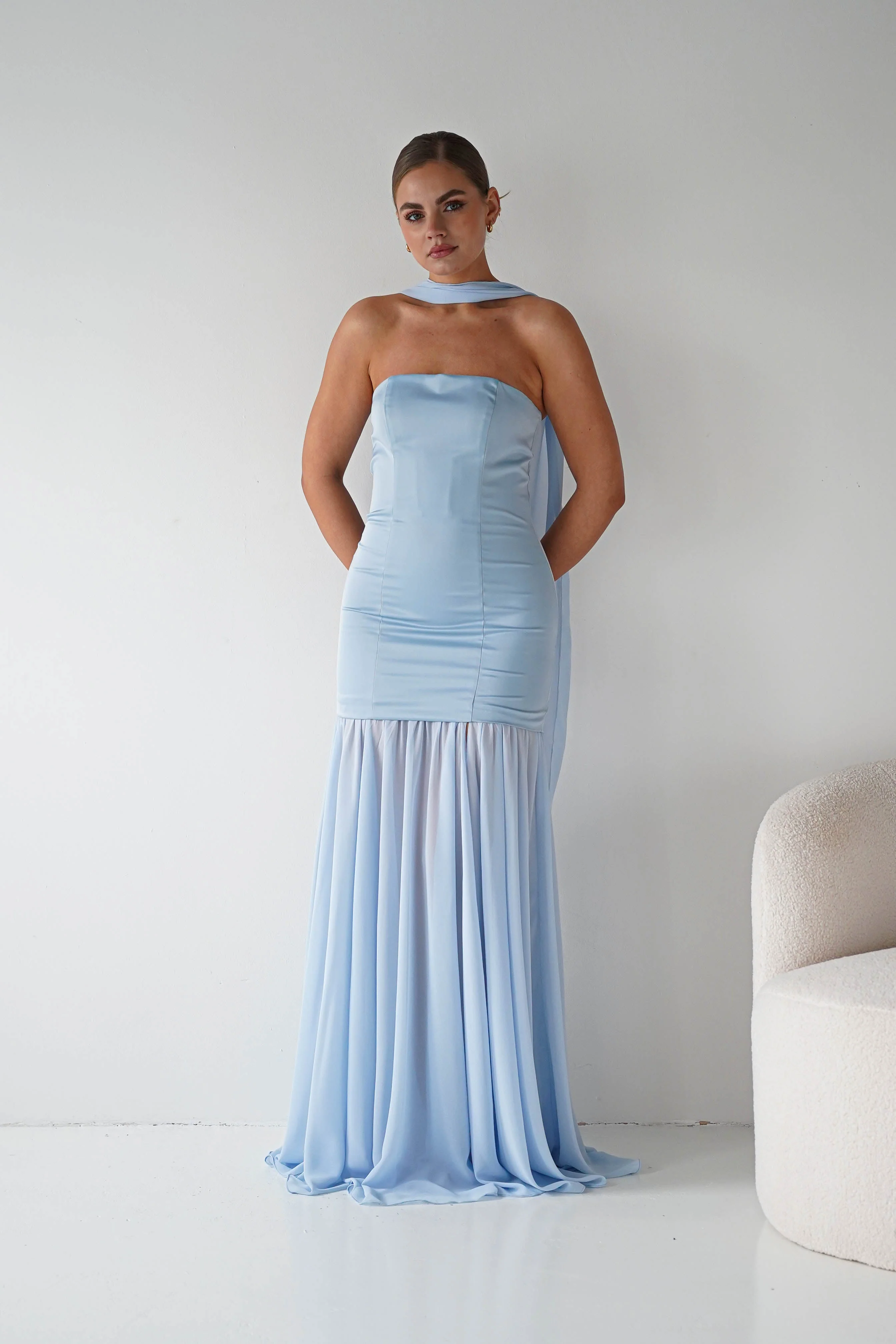 Amora Strapless Structured Maxi Dress | Blue - Image 6