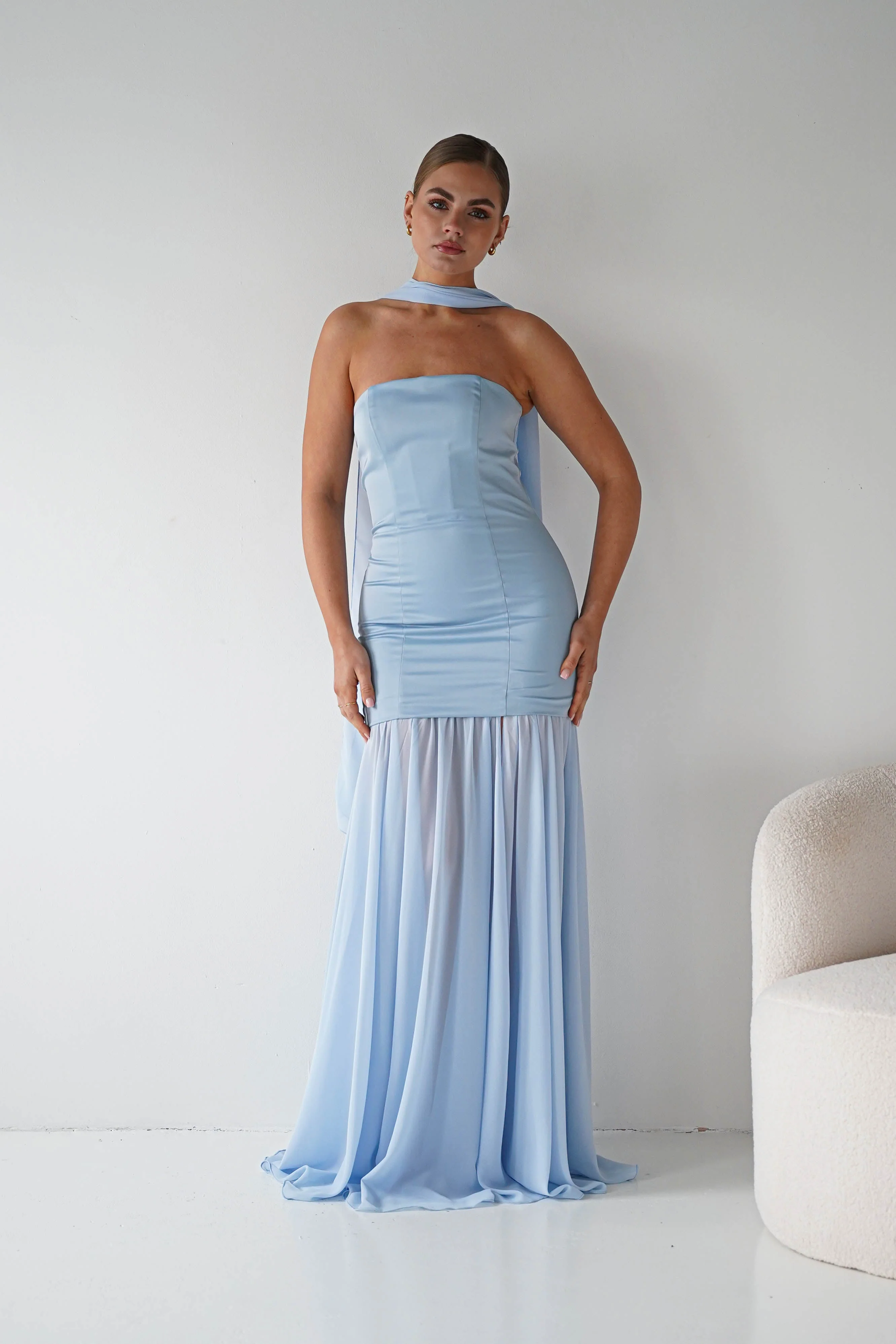 Amora Strapless Structured Maxi Dress | Blue - Image 7