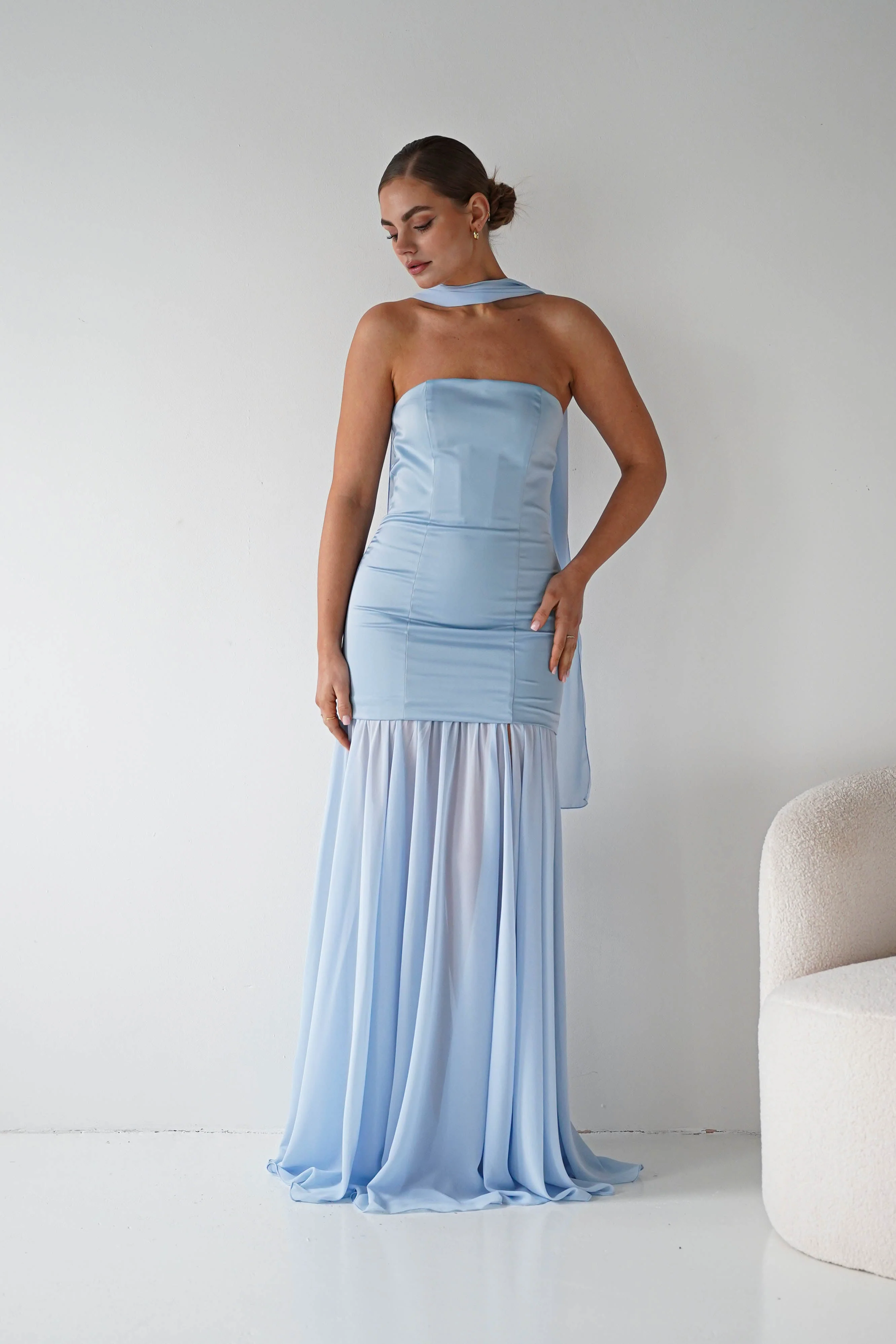 Amora Strapless Structured Maxi Dress | Blue - Image 8