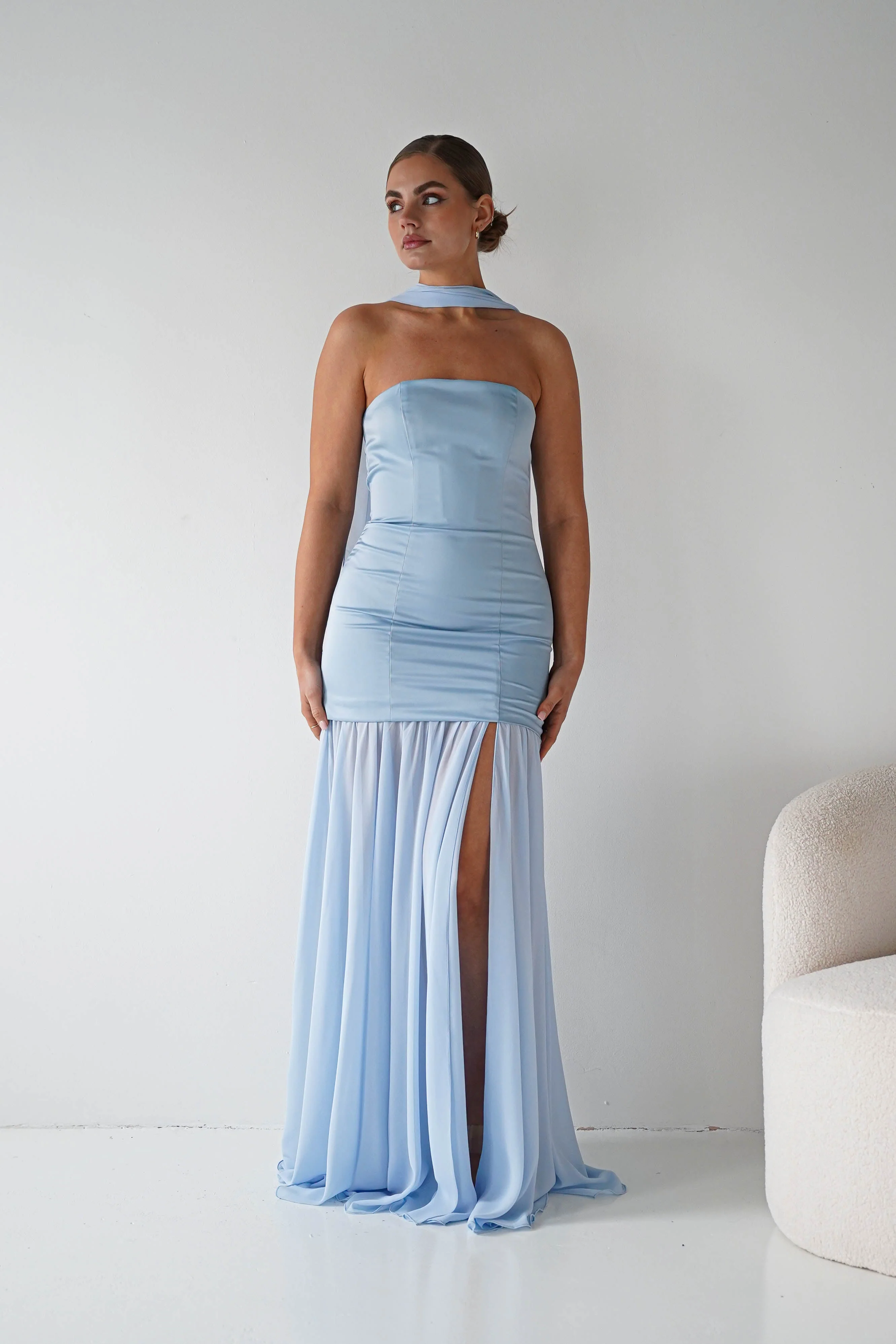 Amora Strapless Structured Maxi Dress | Blue - Image 9