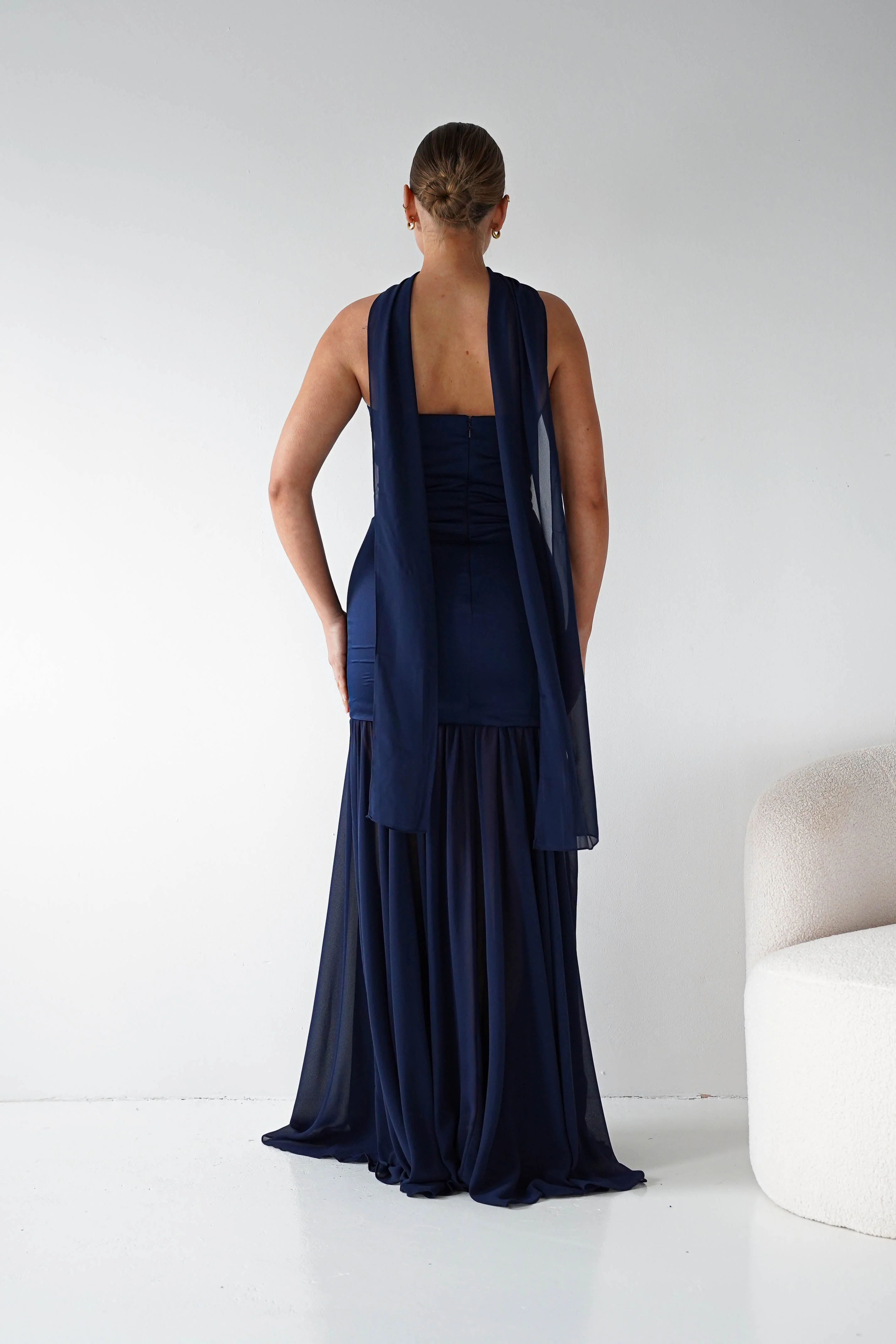 Amora Strapless Structured Maxi Dress | Navy - Image 3