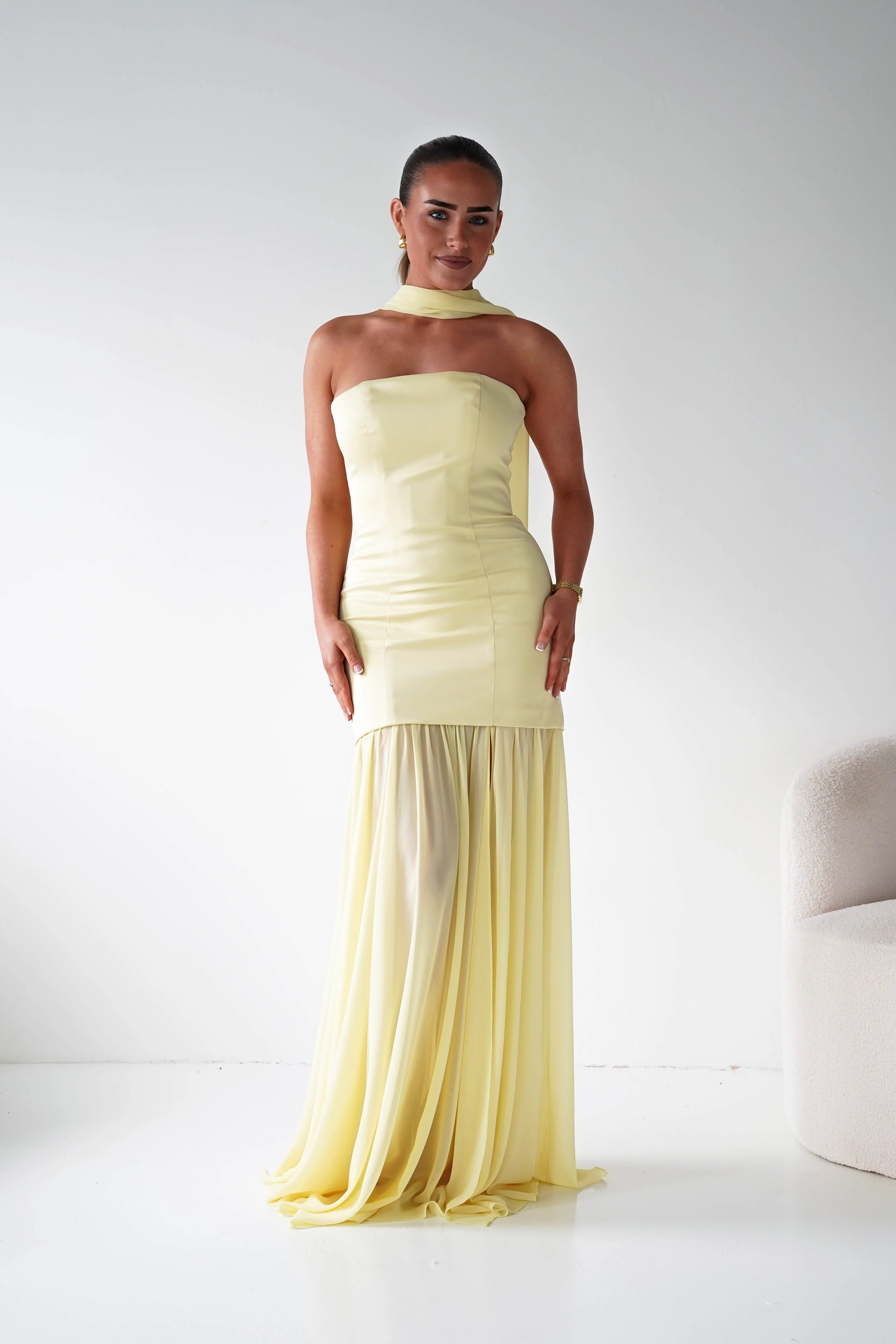 Amora Strapless Structured Maxi Dress | Yellow