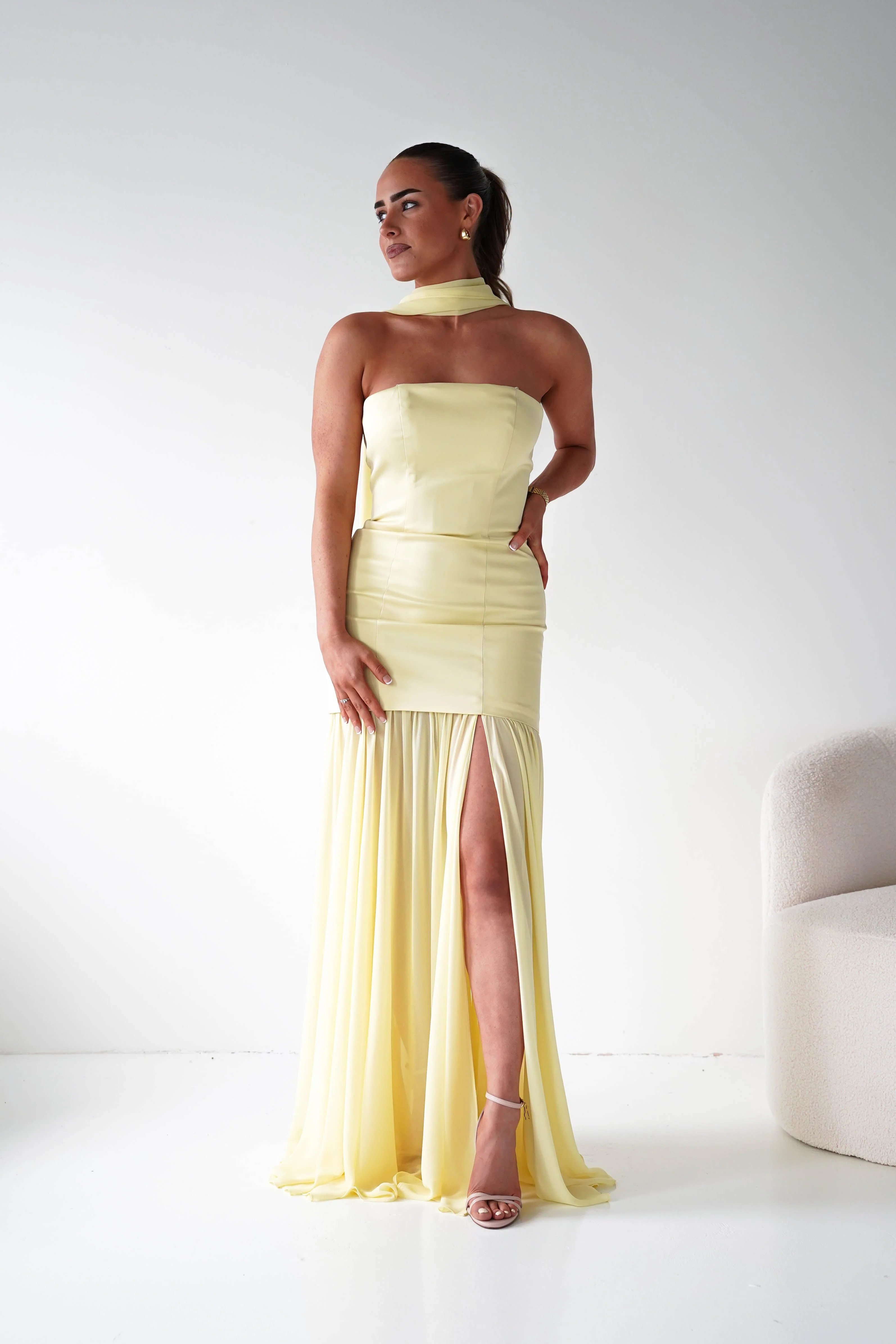 Amora Strapless Structured Maxi Dress | Yellow - Image 10