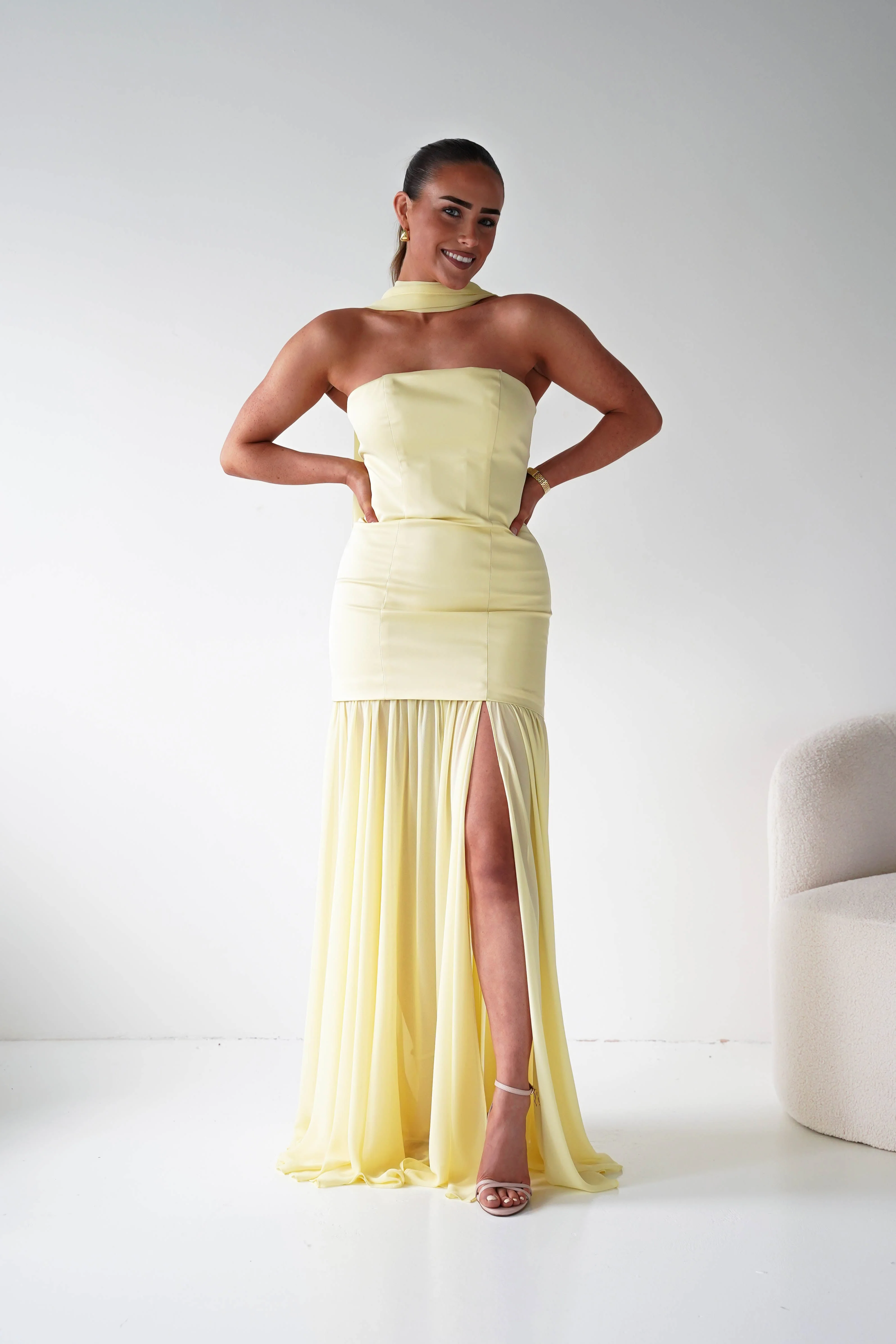 Amora Strapless Structured Maxi Dress | Yellow - Image 11