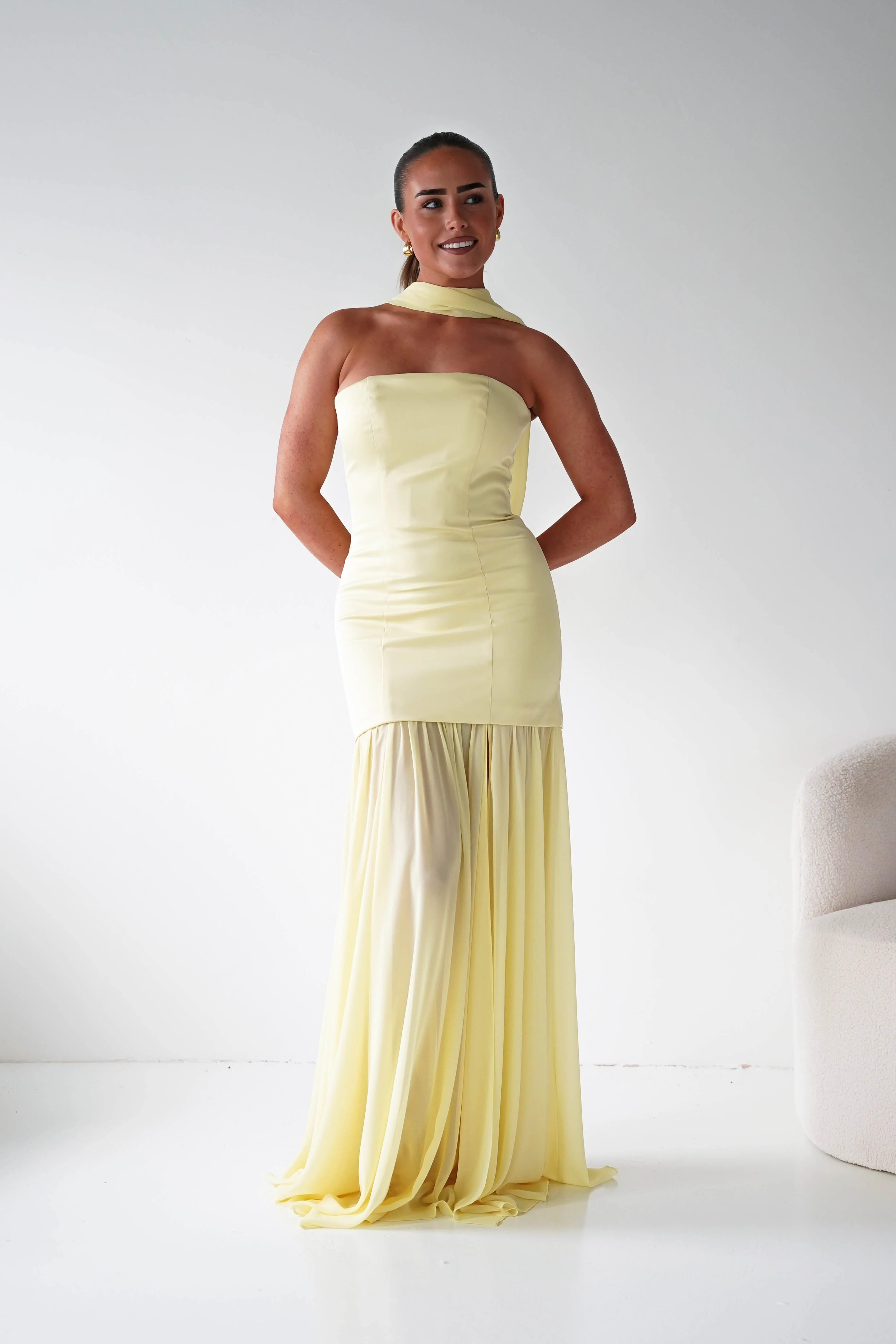 Amora Strapless Structured Maxi Dress | Yellow - Image 12