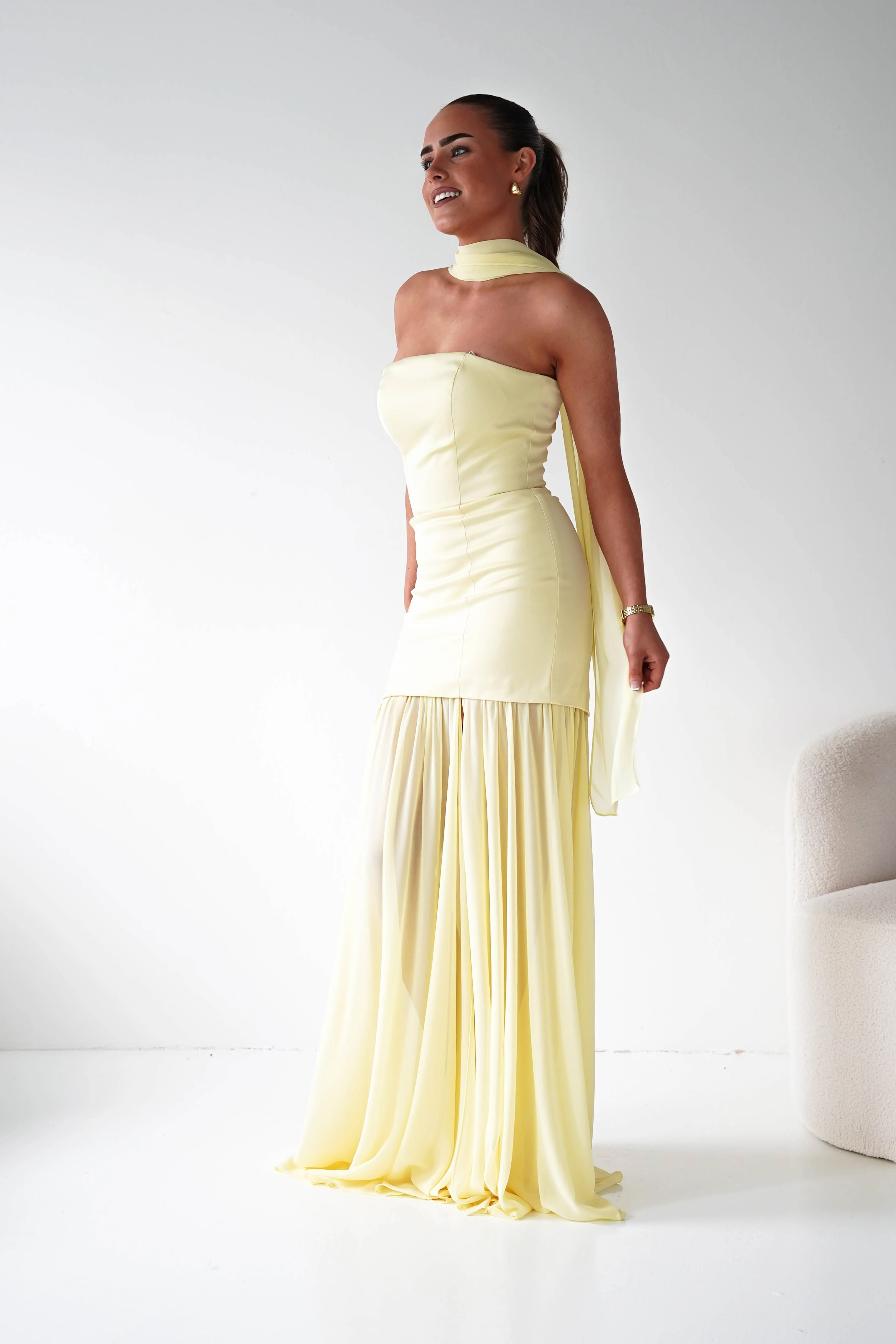 Amora Strapless Structured Maxi Dress | Yellow - Image 2