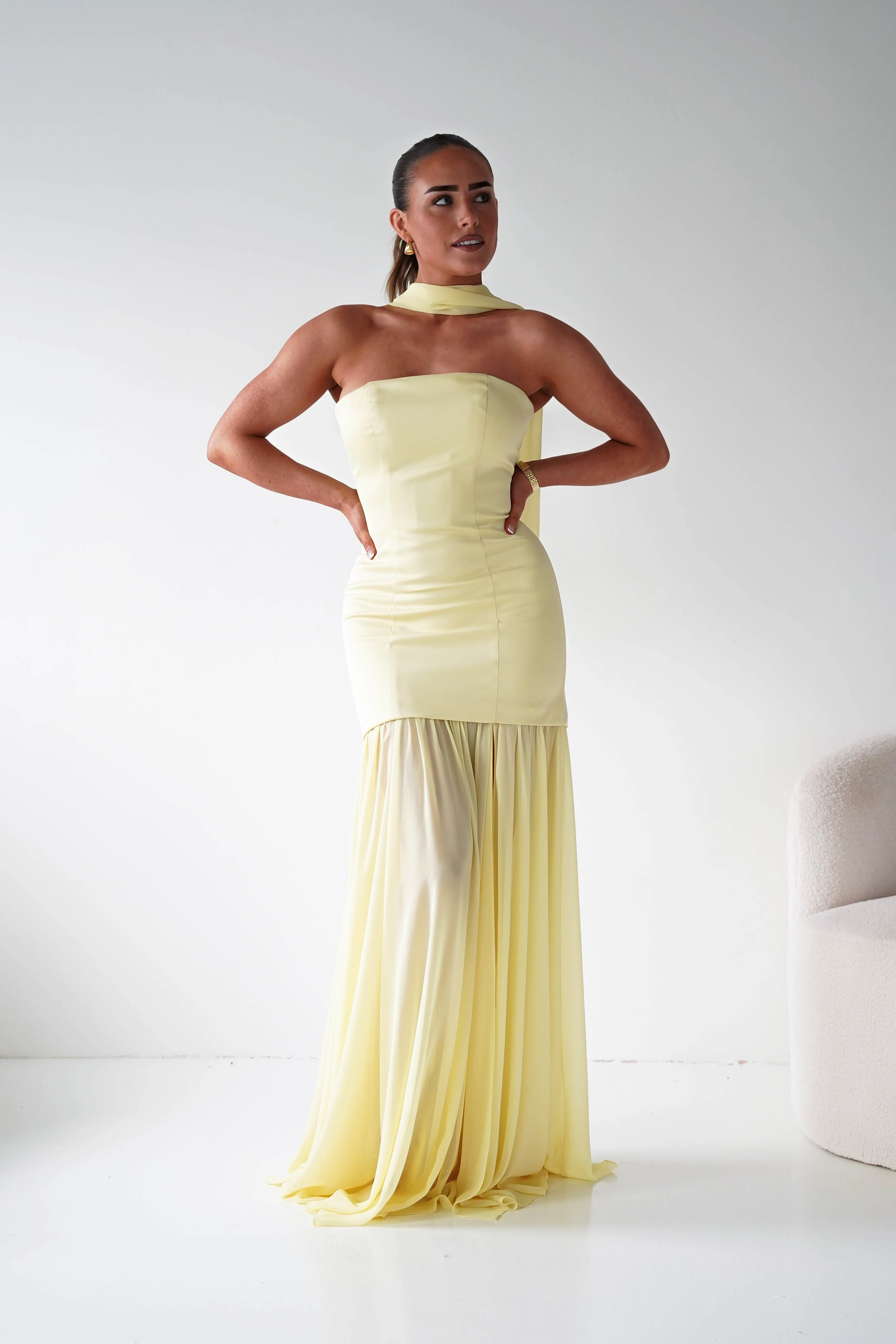 Amora Strapless Structured Maxi Dress | Yellow - Image 3