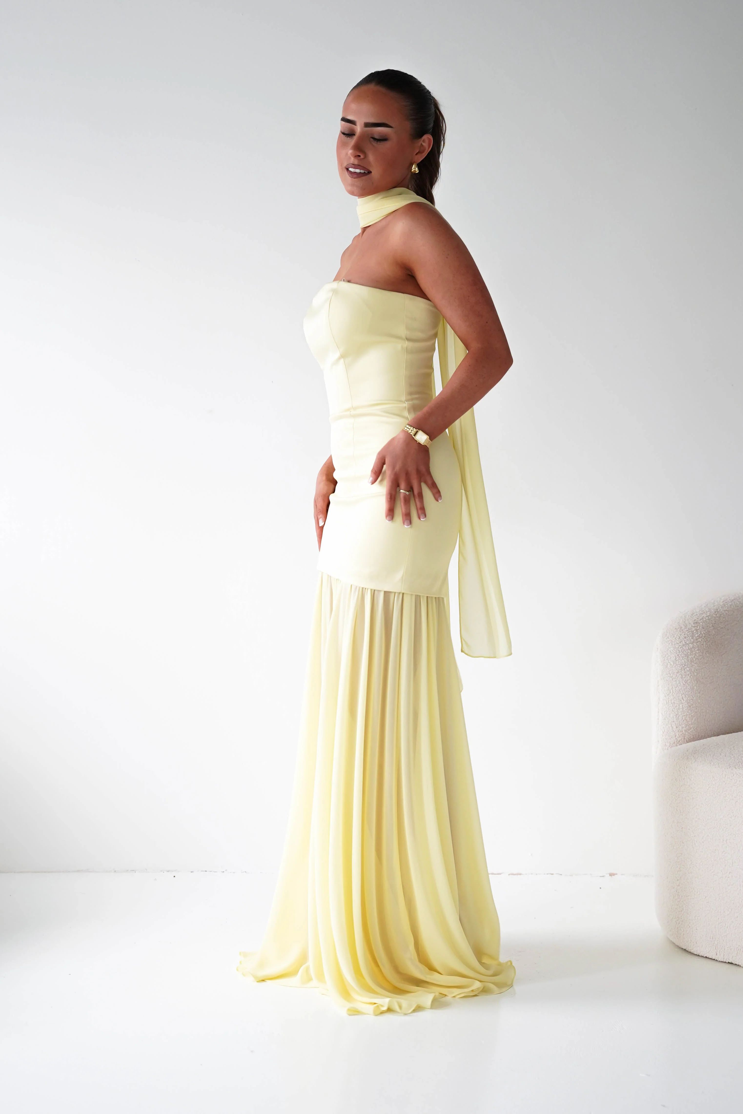 Amora Strapless Structured Maxi Dress | Yellow - Image 4