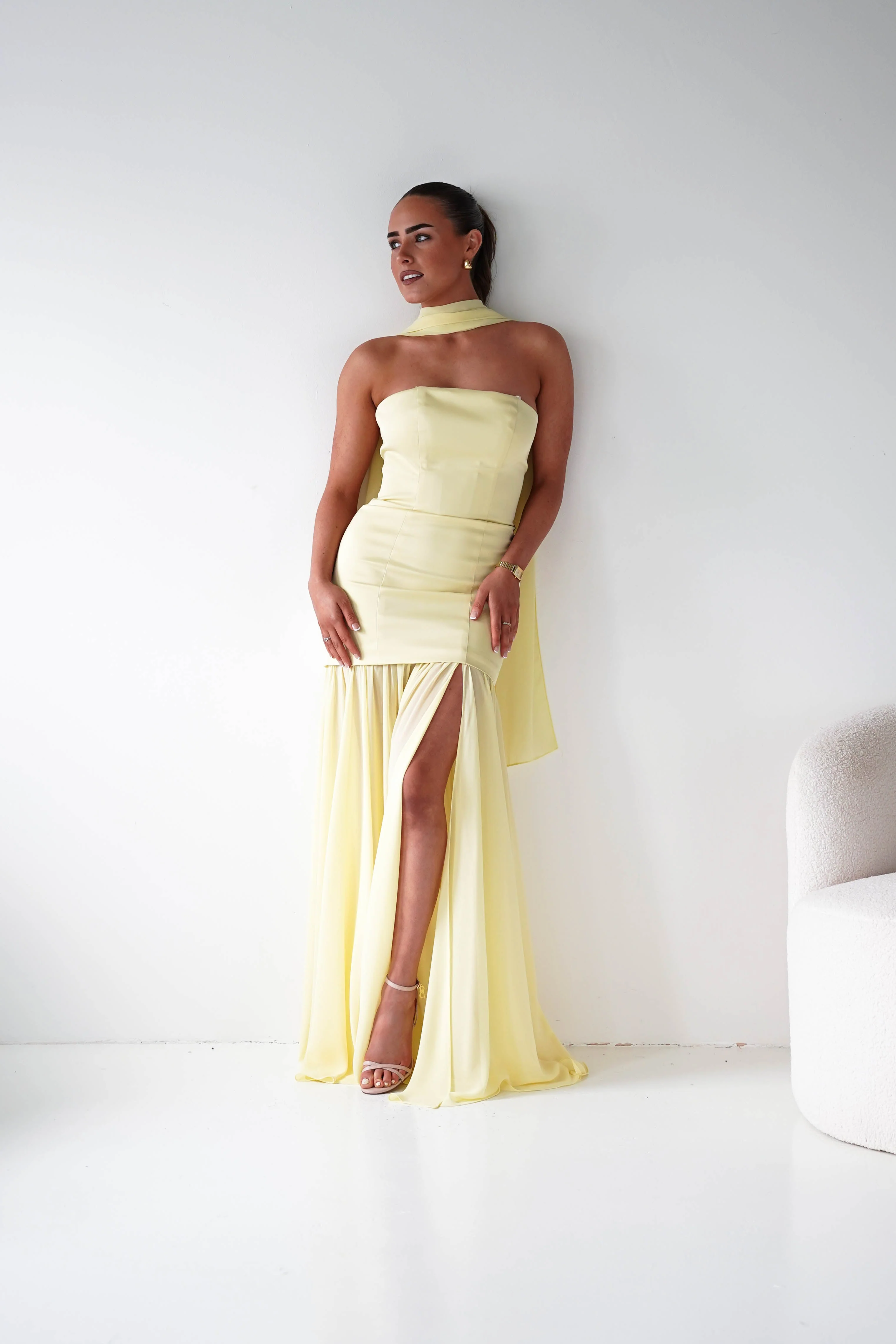 Amora Strapless Structured Maxi Dress | Yellow - Image 7