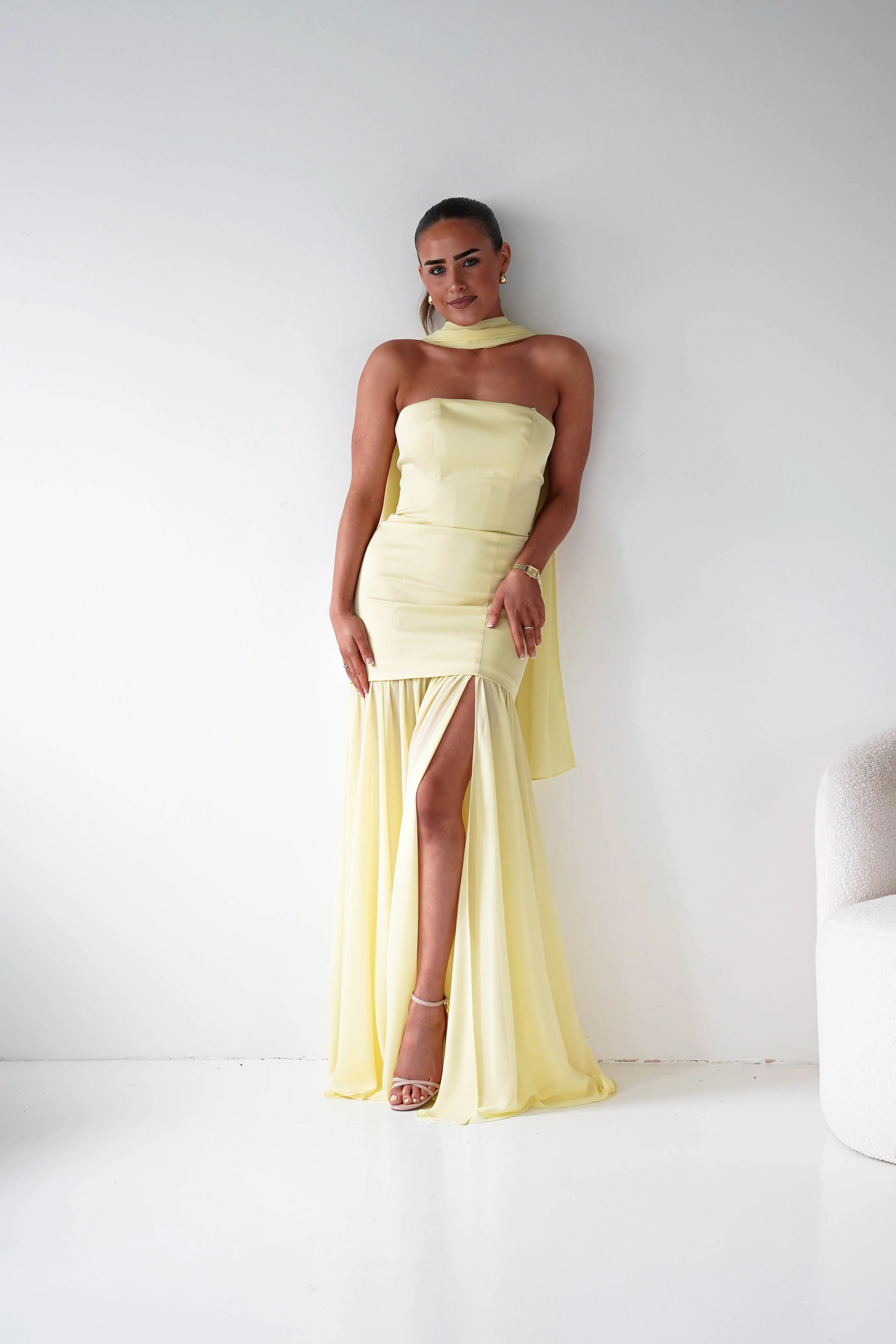Amora Strapless Structured Maxi Dress | Yellow - Image 8