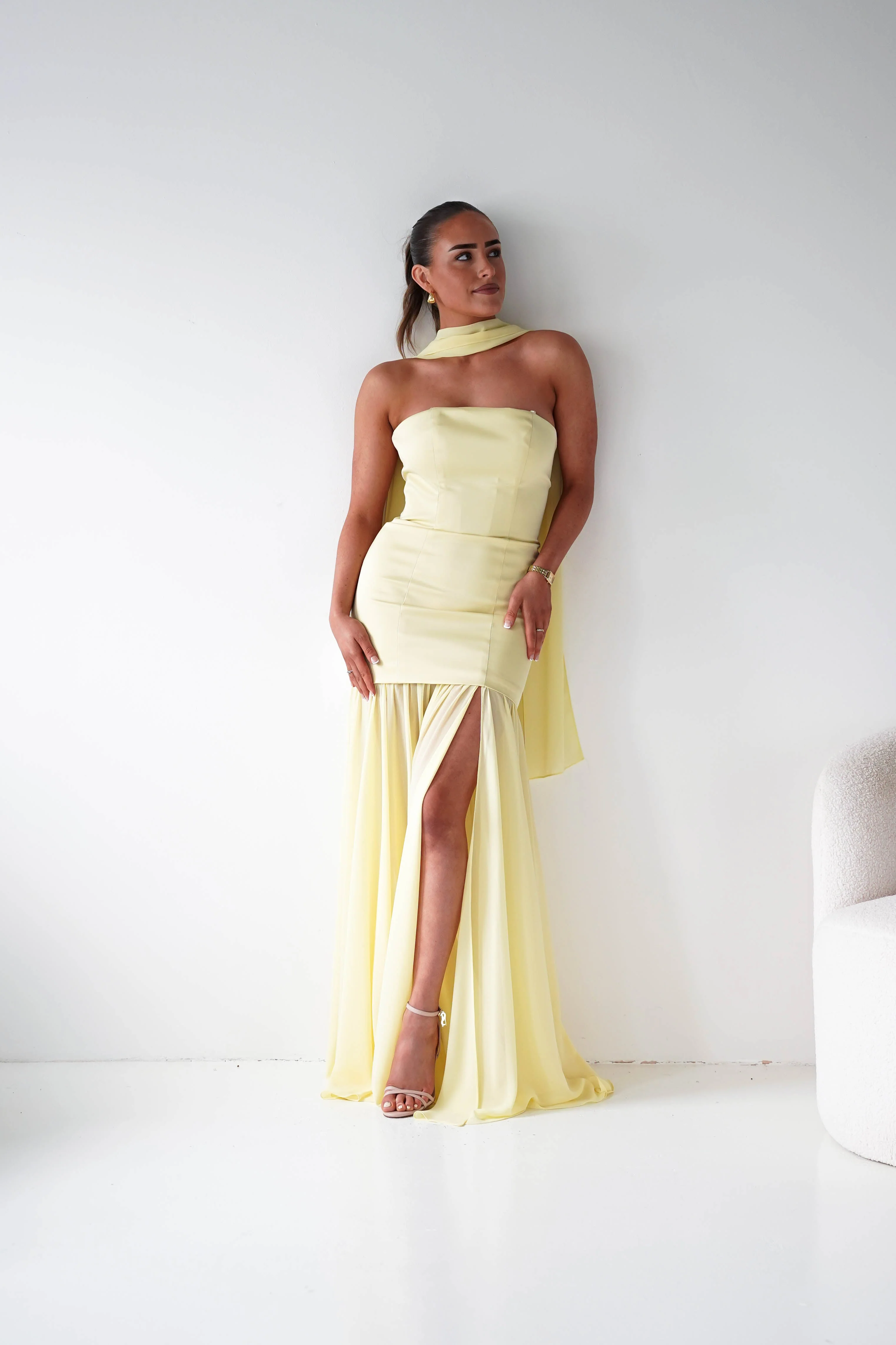 Amora Strapless Structured Maxi Dress | Yellow - Image 9