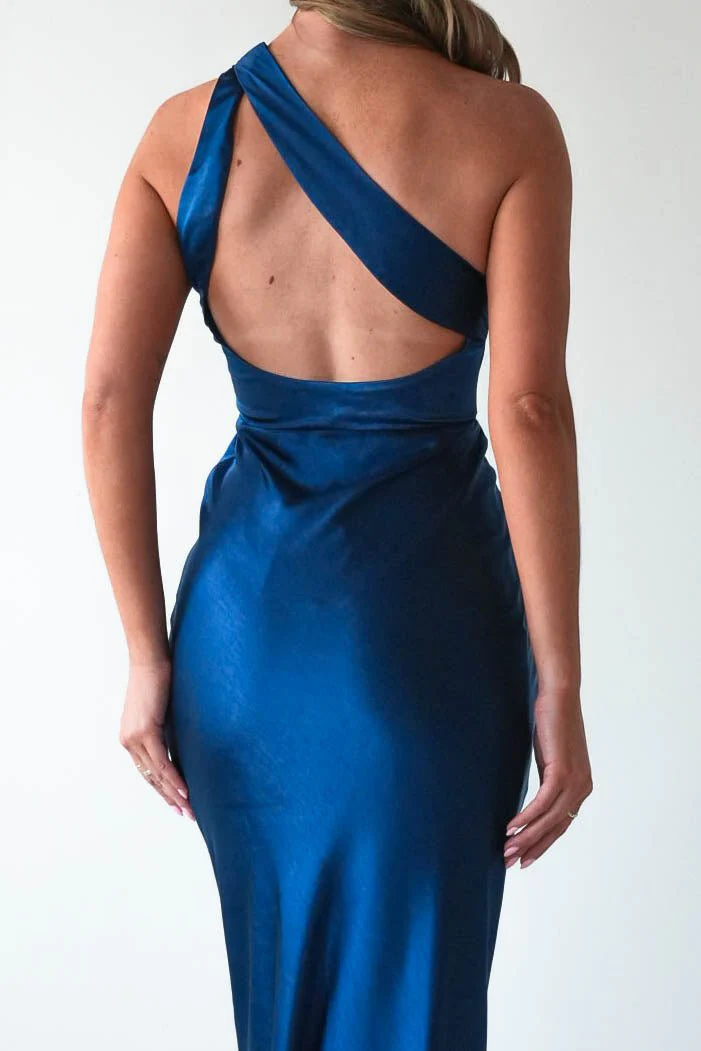 Ashlee Soft Satin One Shoulder Maxi Dress | Navy - Image 3