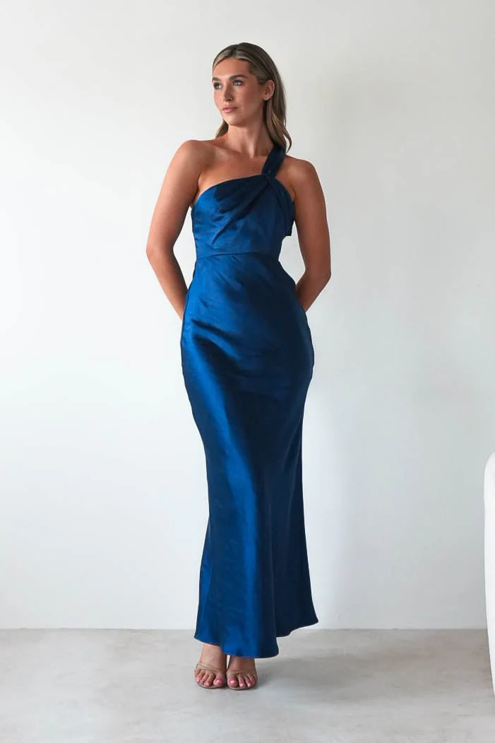 Ashlee Soft Satin One Shoulder Maxi Dress | Navy - Image 8