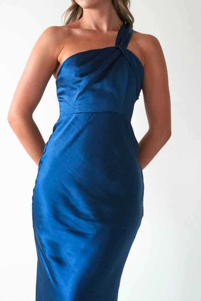 Ashlee Soft Satin One Shoulder Maxi Dress | Navy - Image 9