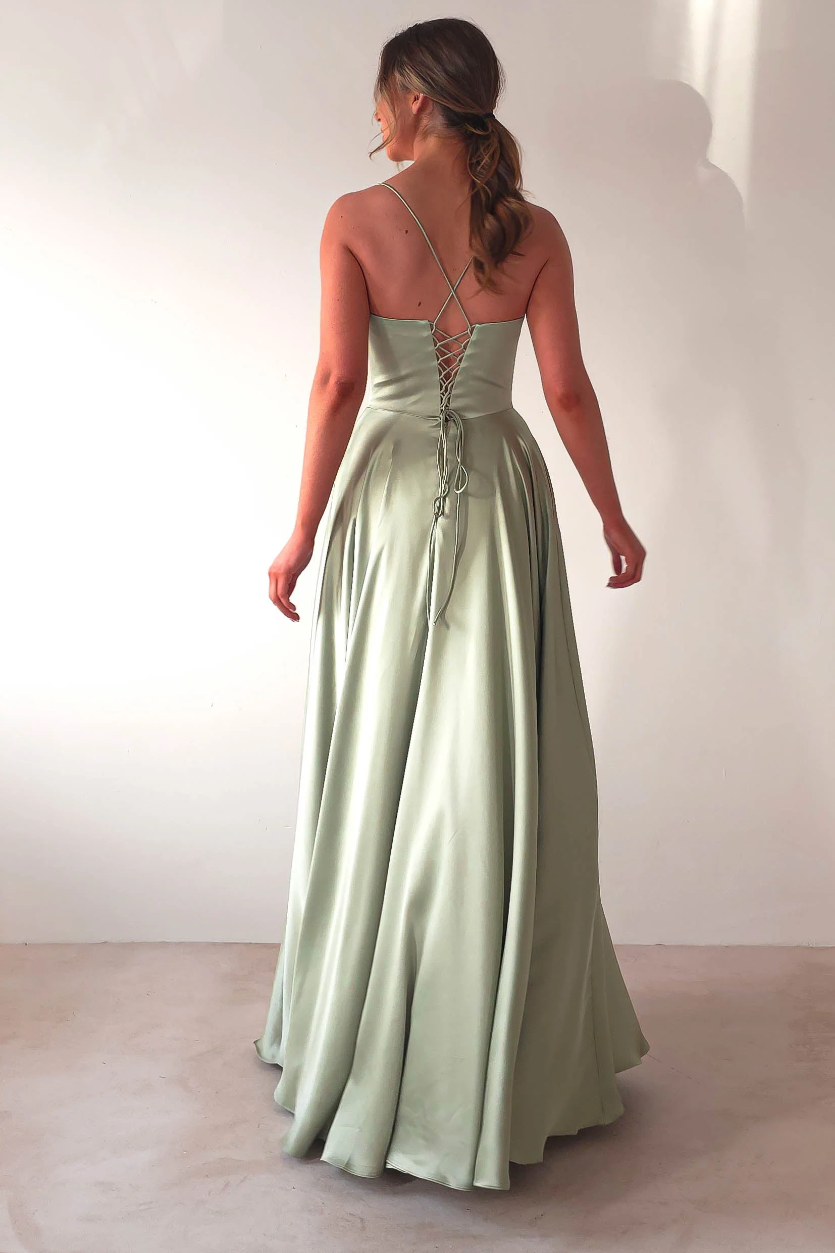 Bella Luxe Aline Satin Gown | Sage - Image 8