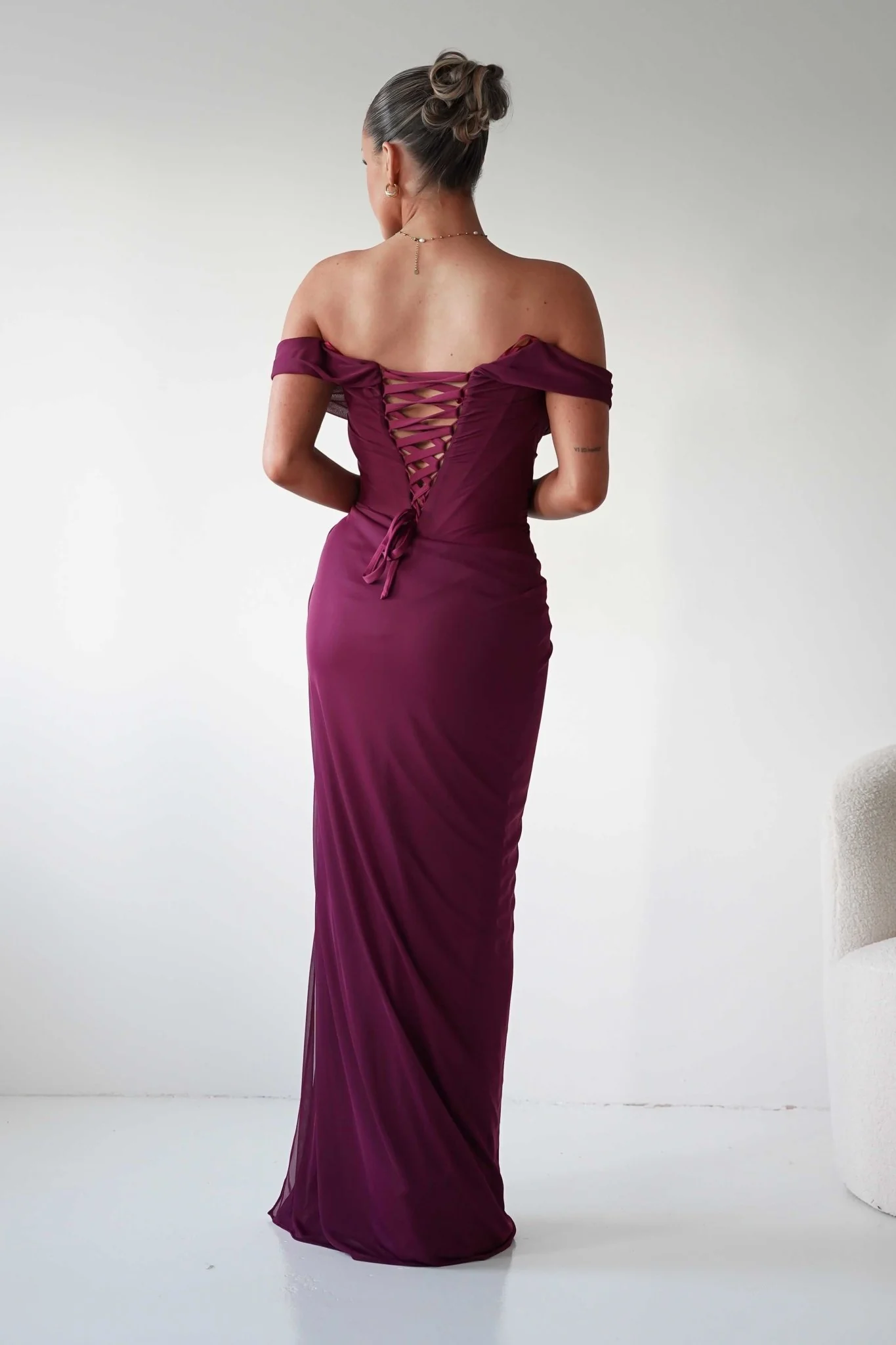 Berkley Draped Mesh Corset Maxi Gown | Mulberry - Image 7