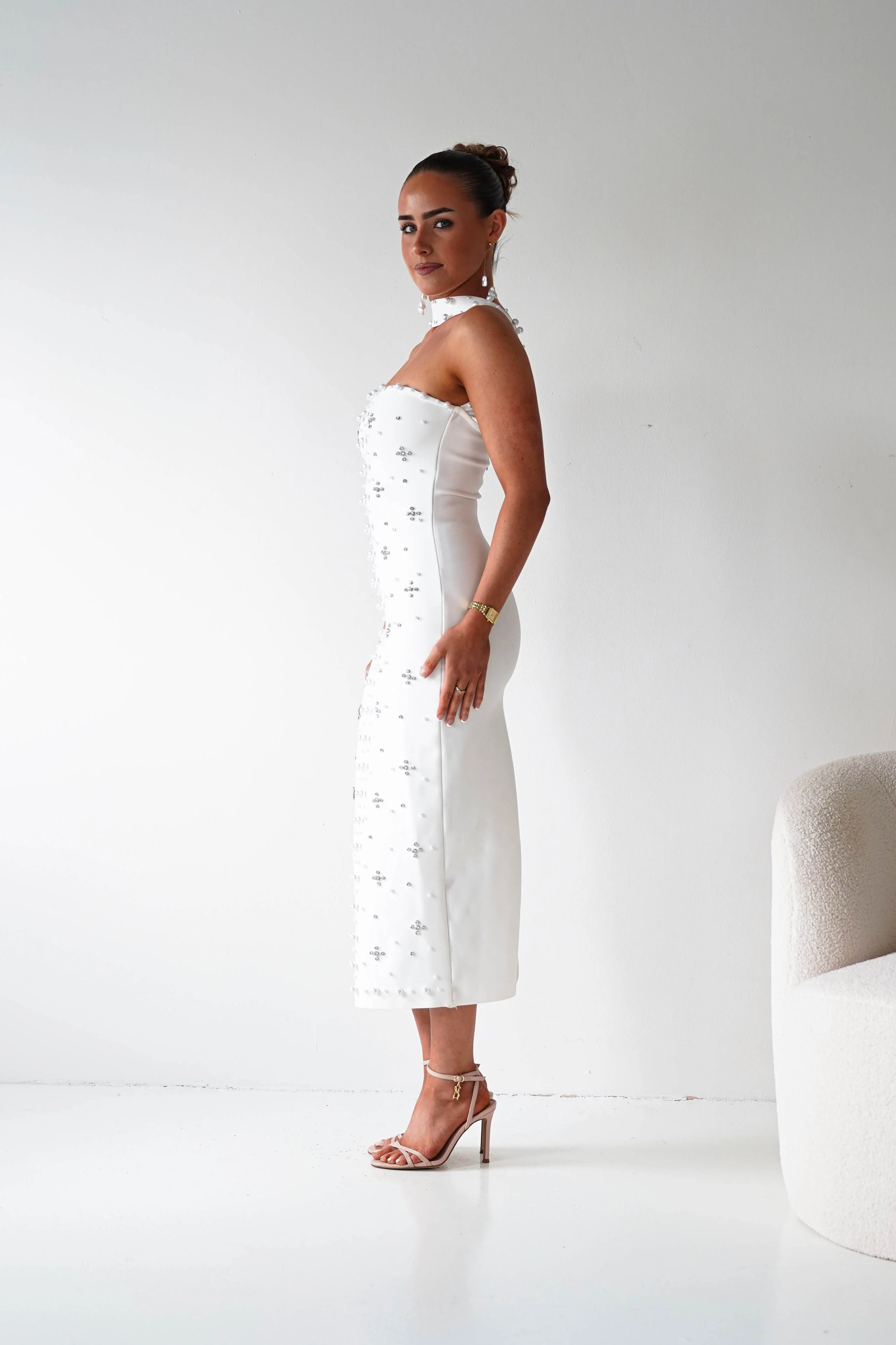 Blayke Bodycon Bandage Midi Dress | White - Image 11