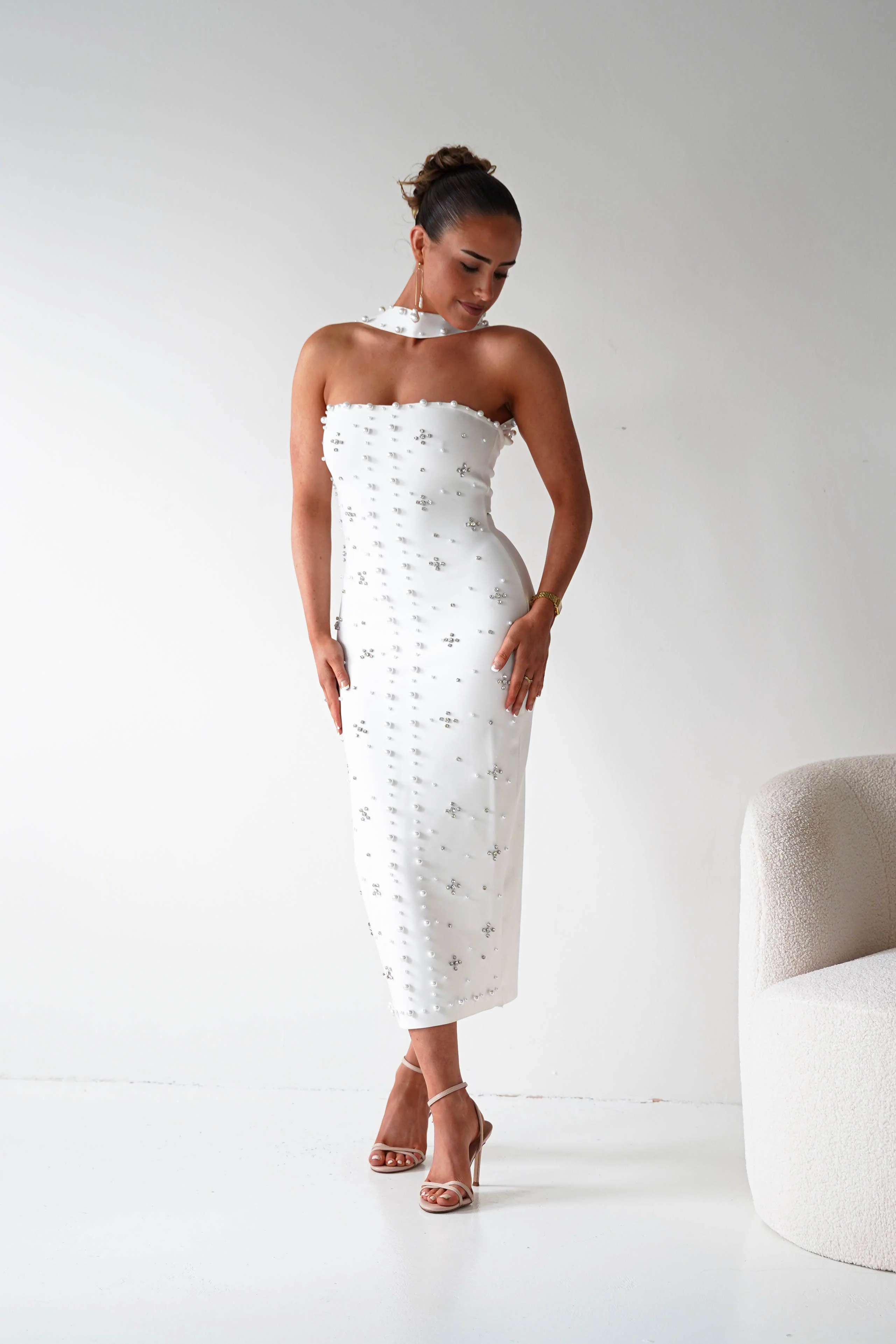 Blayke Bodycon Bandage Midi Dress | White - Image 12