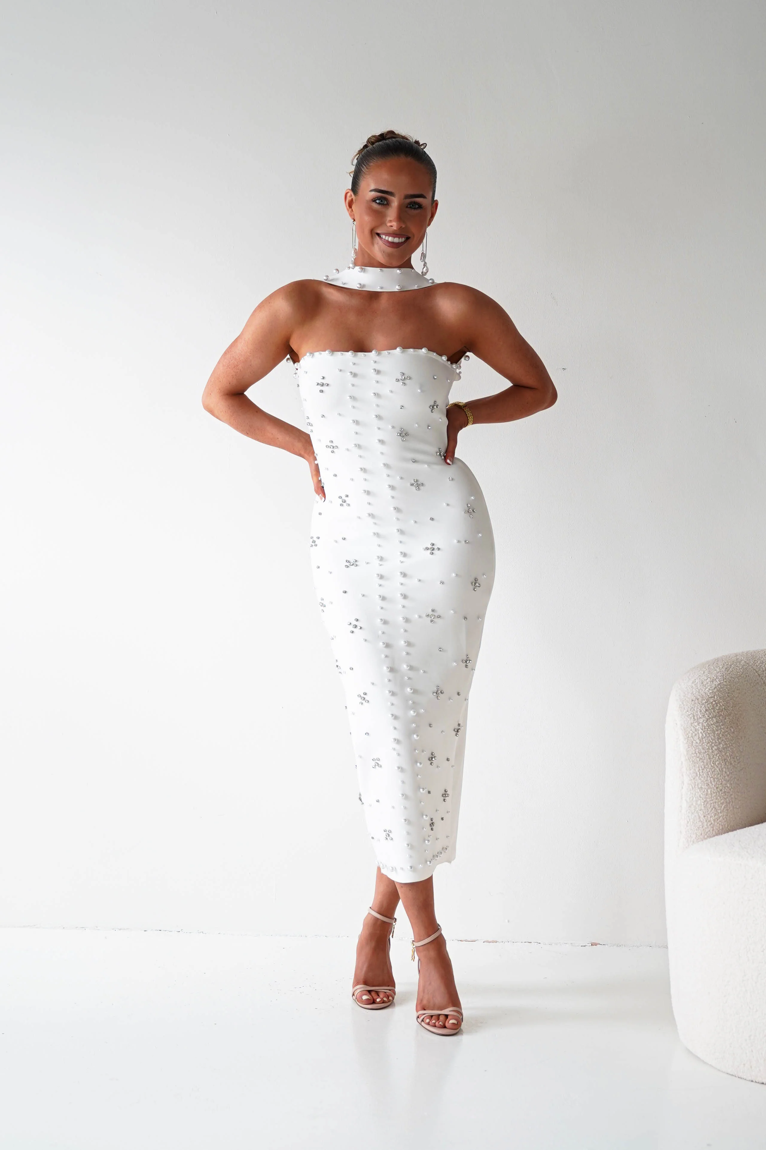 Blayke Bodycon Bandage Midi Dress | White - Image 13
