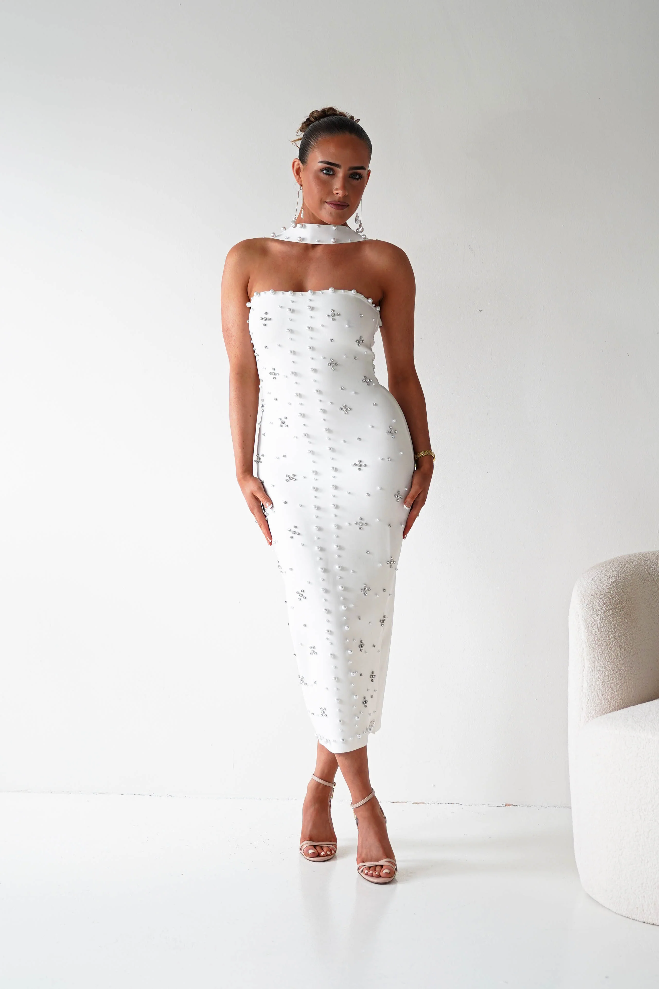 Blayke Bodycon Bandage Midi Dress | White - Image 14