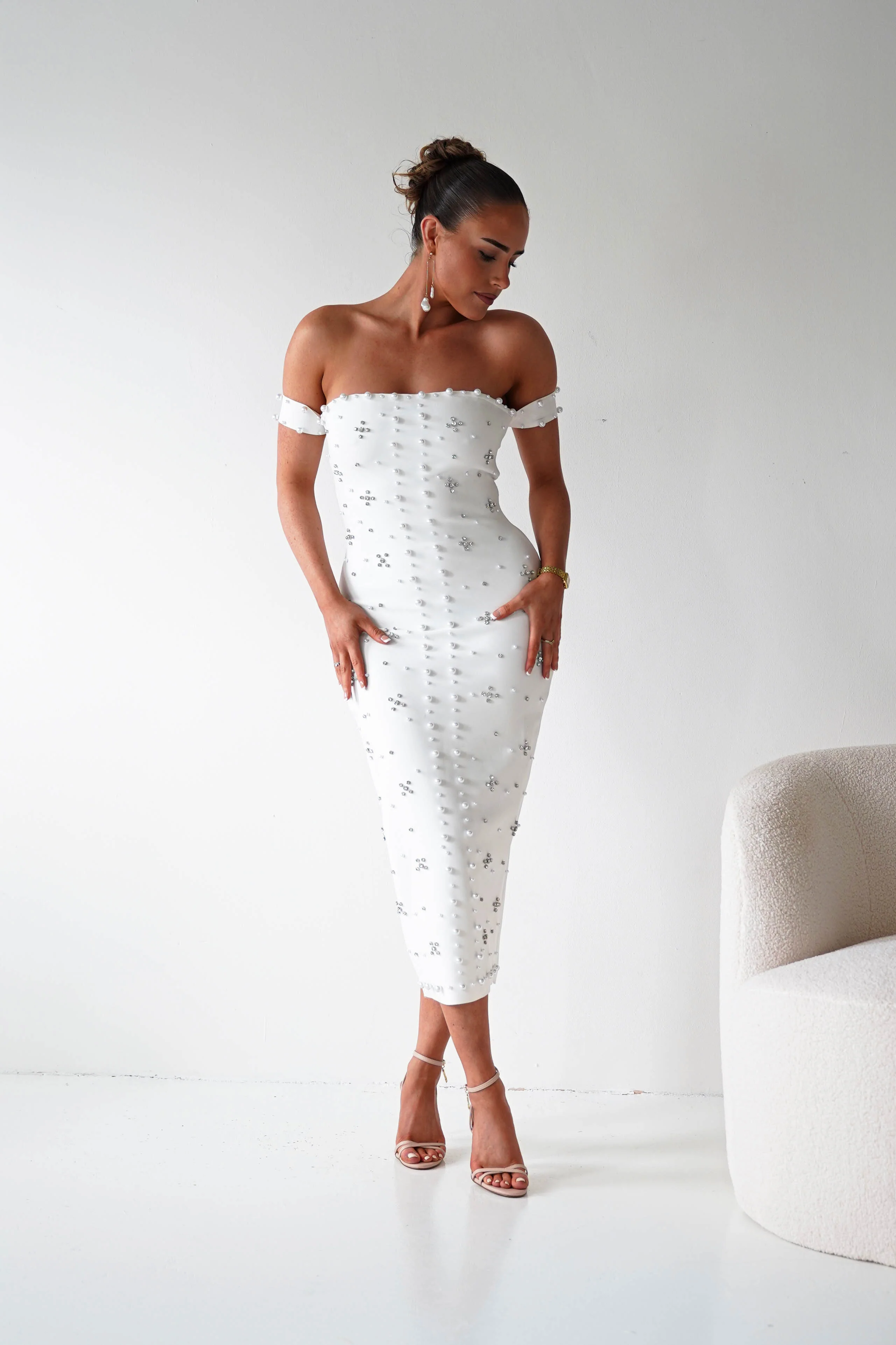 Blayke Bodycon Bandage Midi Dress | White - Image 6