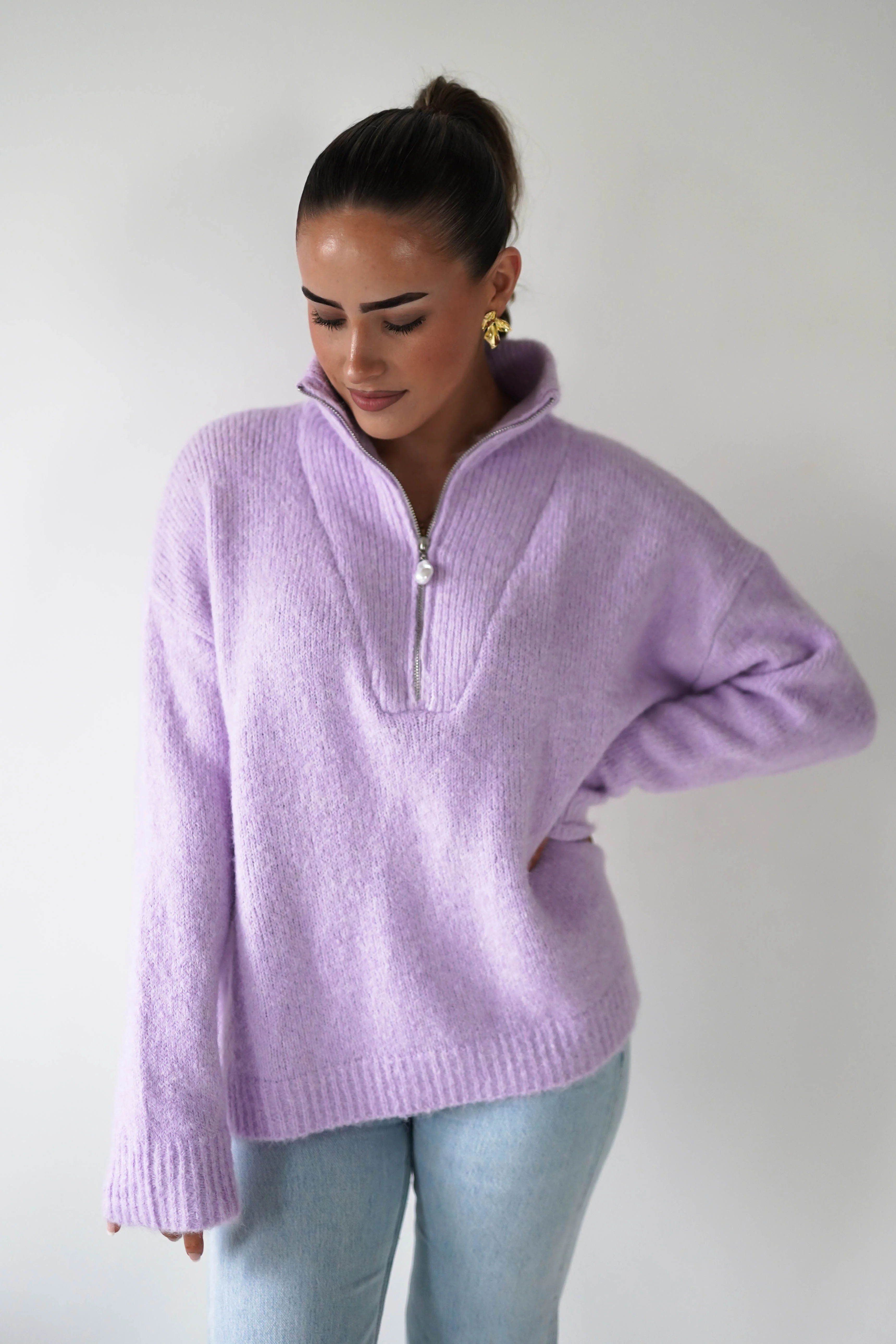 Bonnie Half Zip Knitted Jumper | Lilac - Image 4