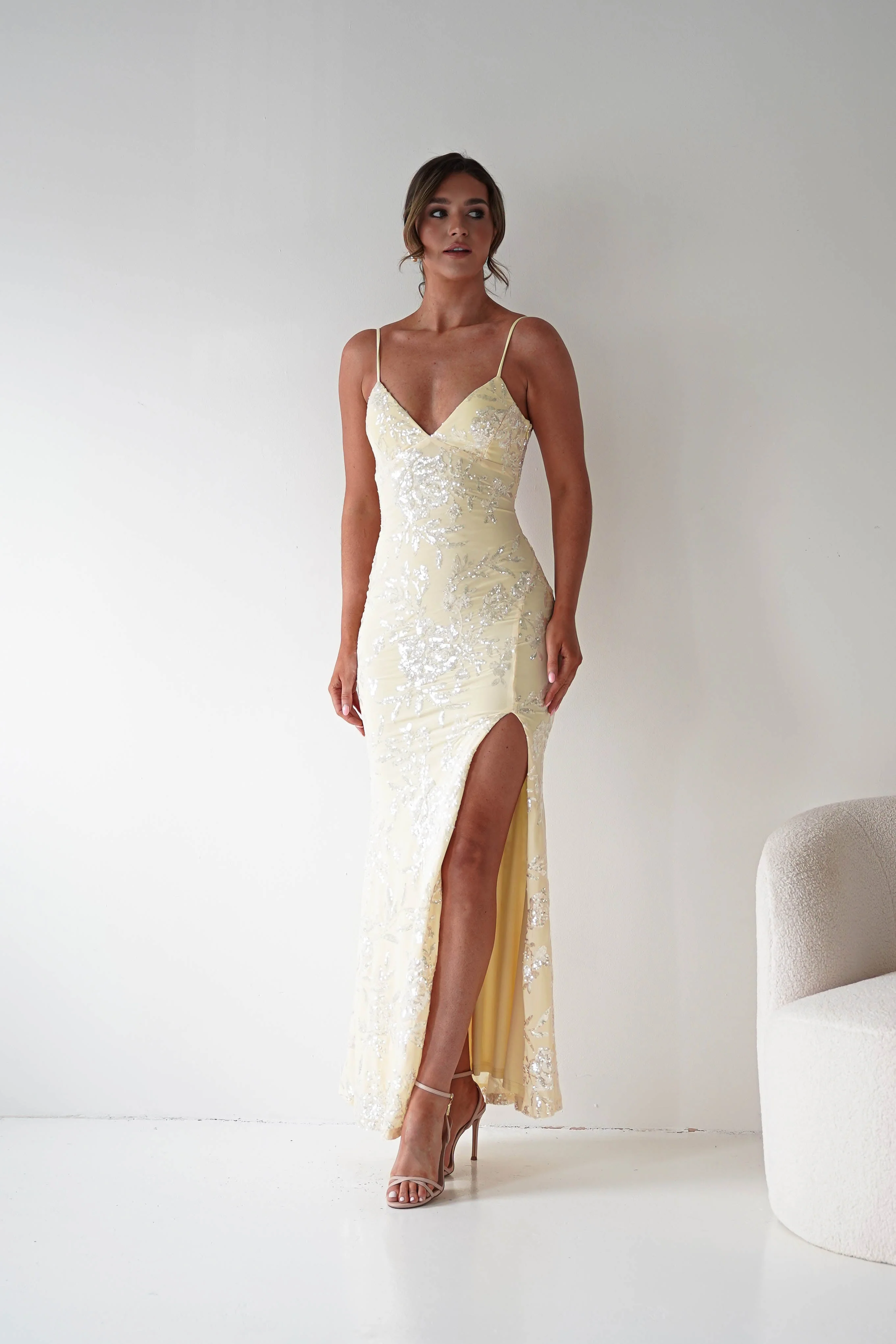 Santorini Butterfly Detail Embellished Gown | Yellow - Image 6