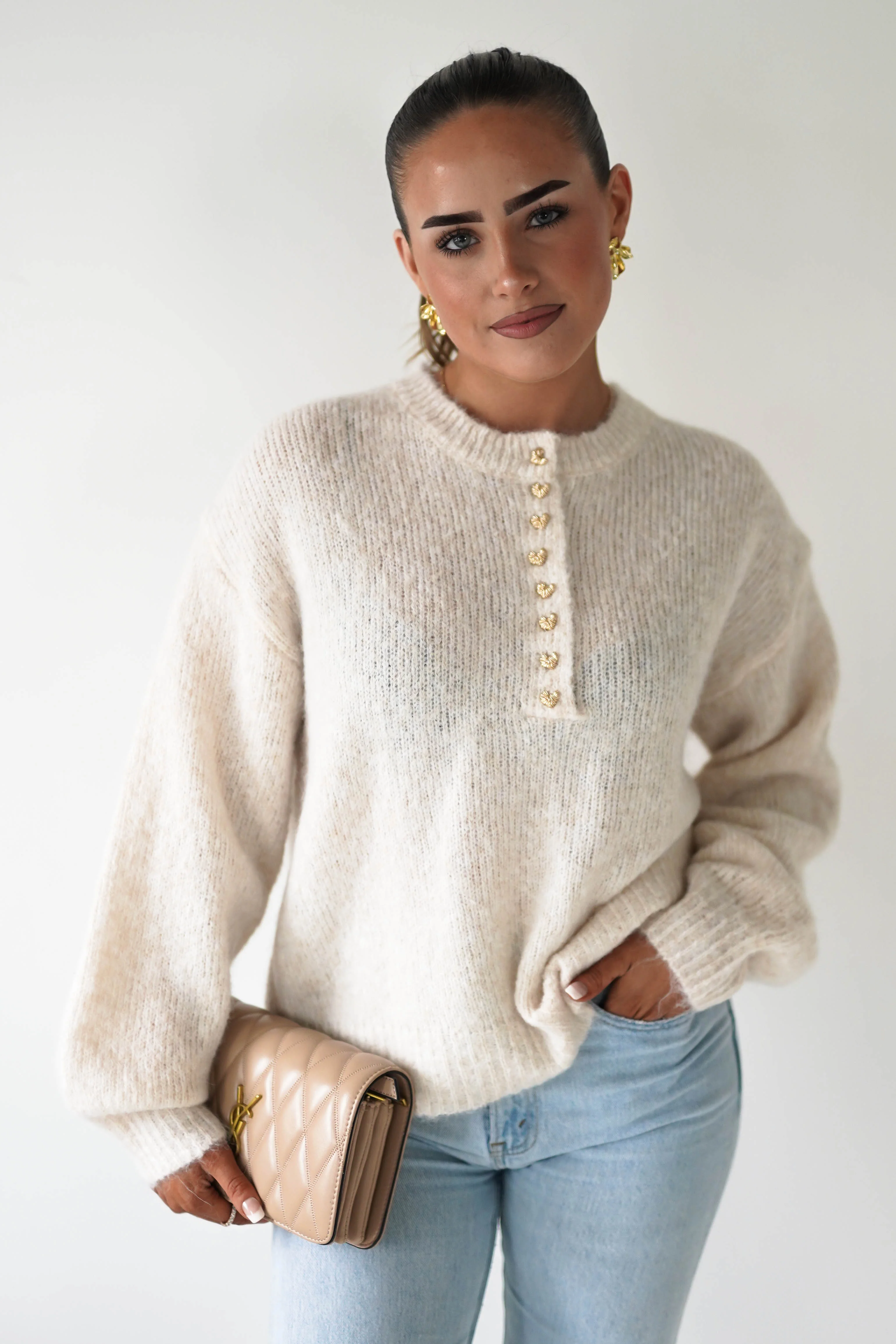 Calix Button Detail Knit Jumper | Beige - Image 4