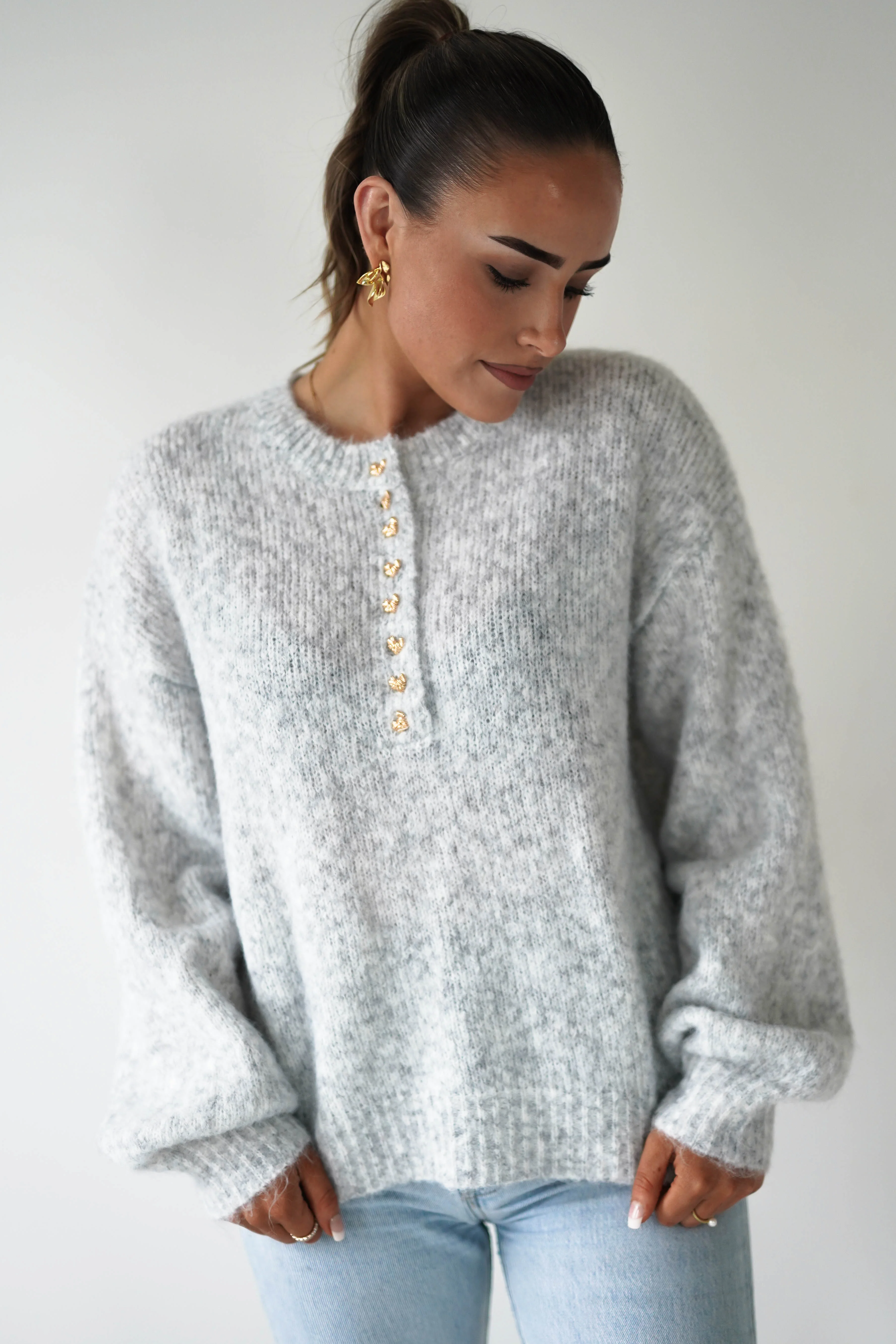 Calix Button Detail Knit Jumper | Grey