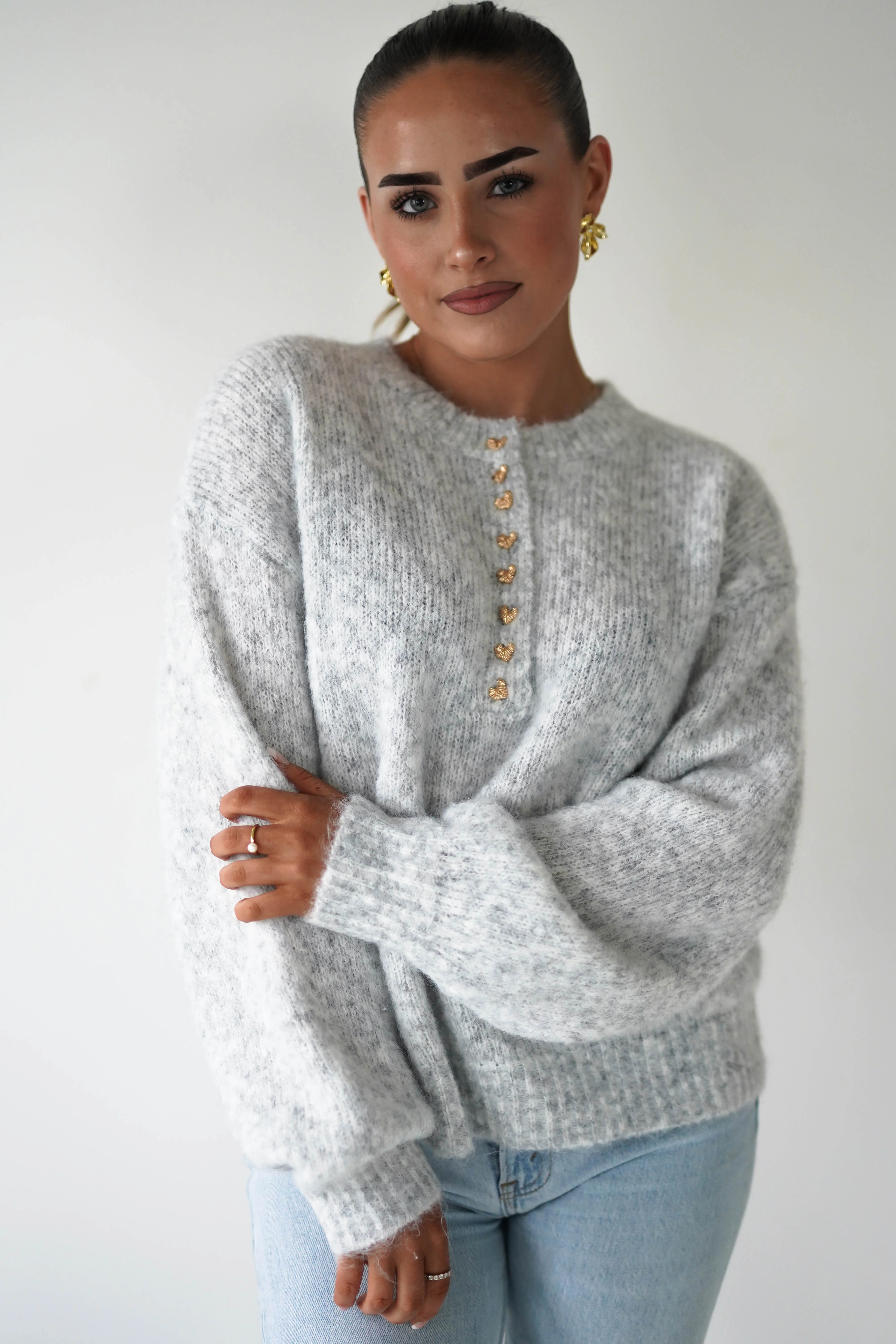 Calix Button Detail Knit Jumper | Grey - Image 3