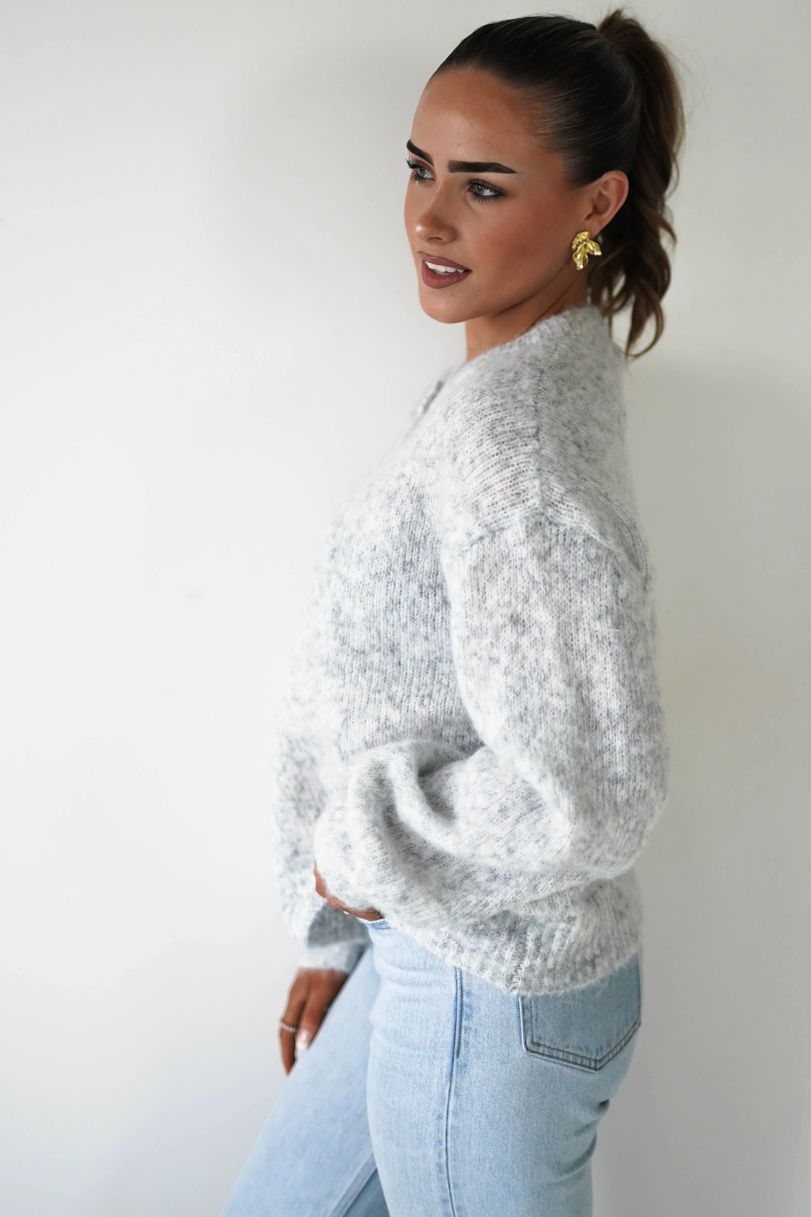Calix Button Detail Knit Jumper | Grey - Image 4
