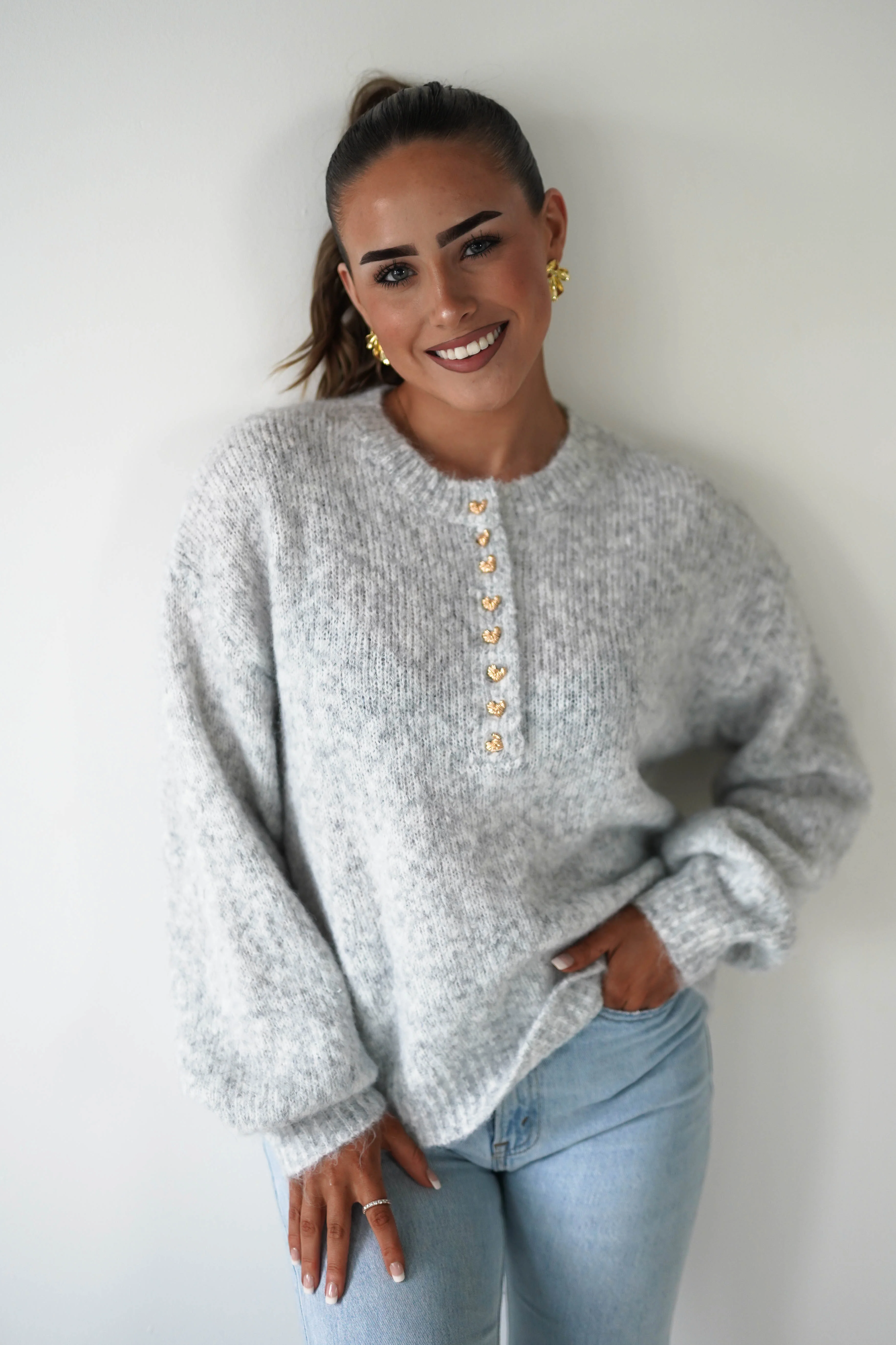 Calix Button Detail Knit Jumper | Grey - Image 5