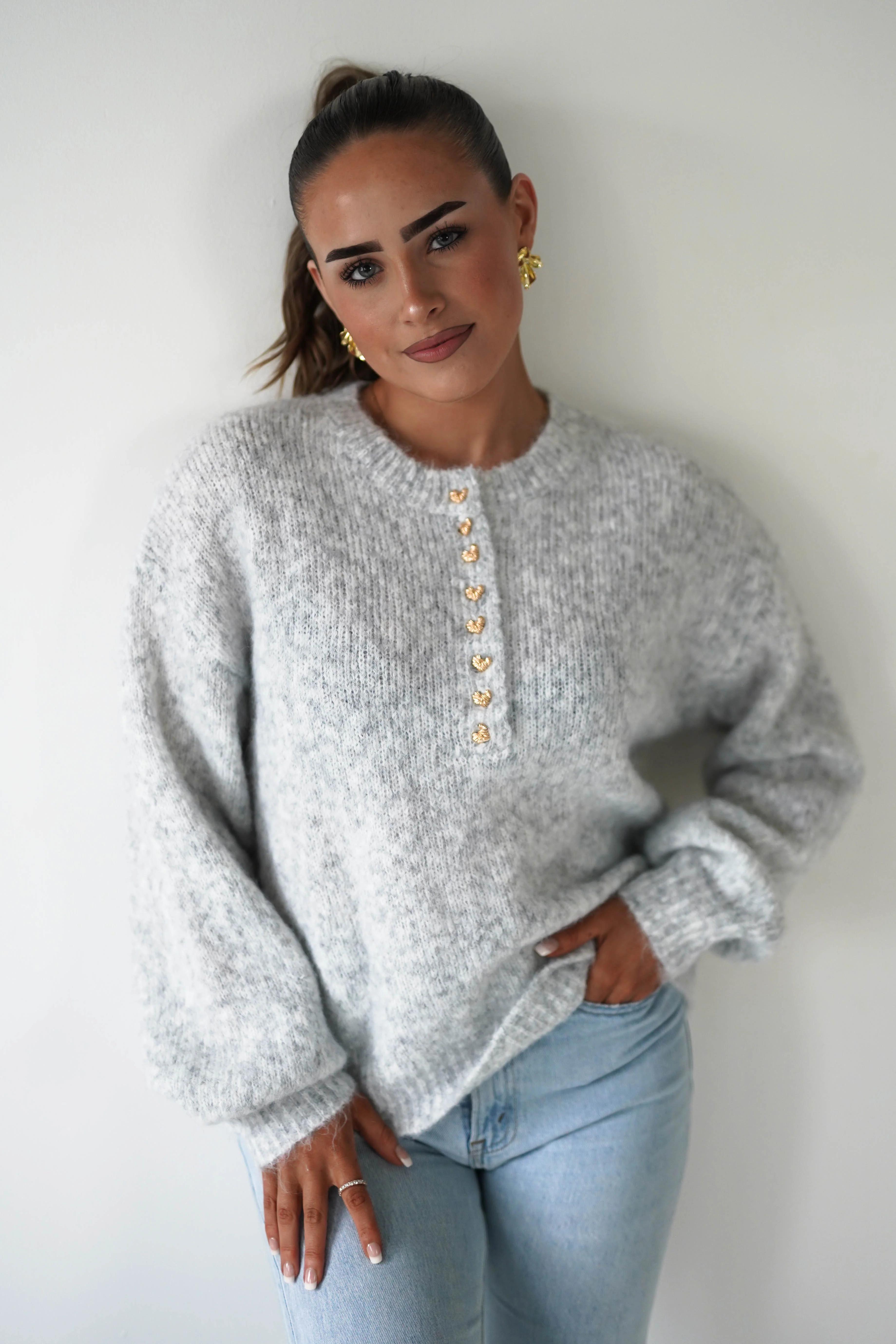 Calix Button Detail Knit Jumper | Grey - Image 6