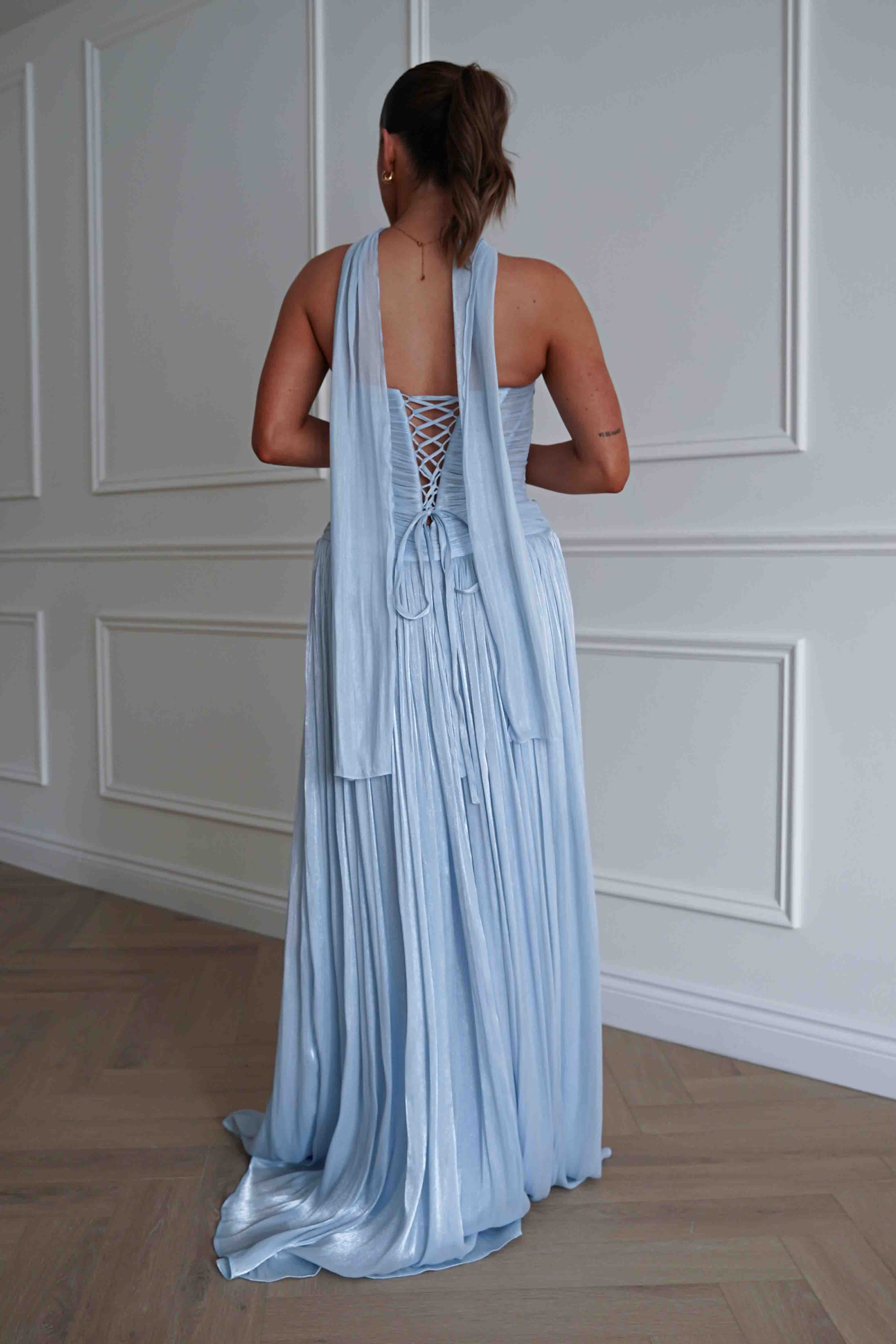 Longoria Pleated Luminescent Maxi Gown | Blue - Image 10