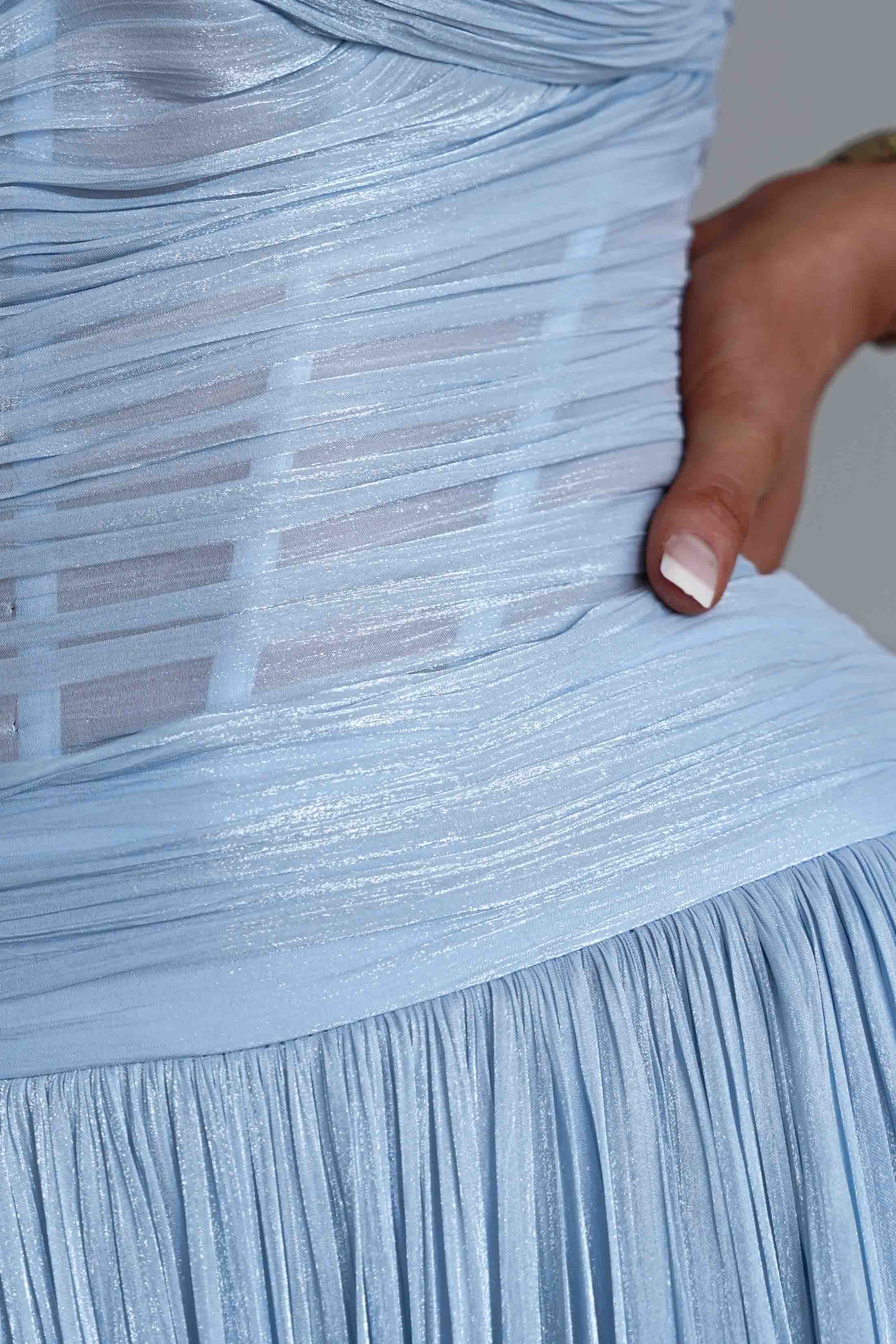 Longoria Pleated Luminescent Maxi Gown | Blue - Image 13