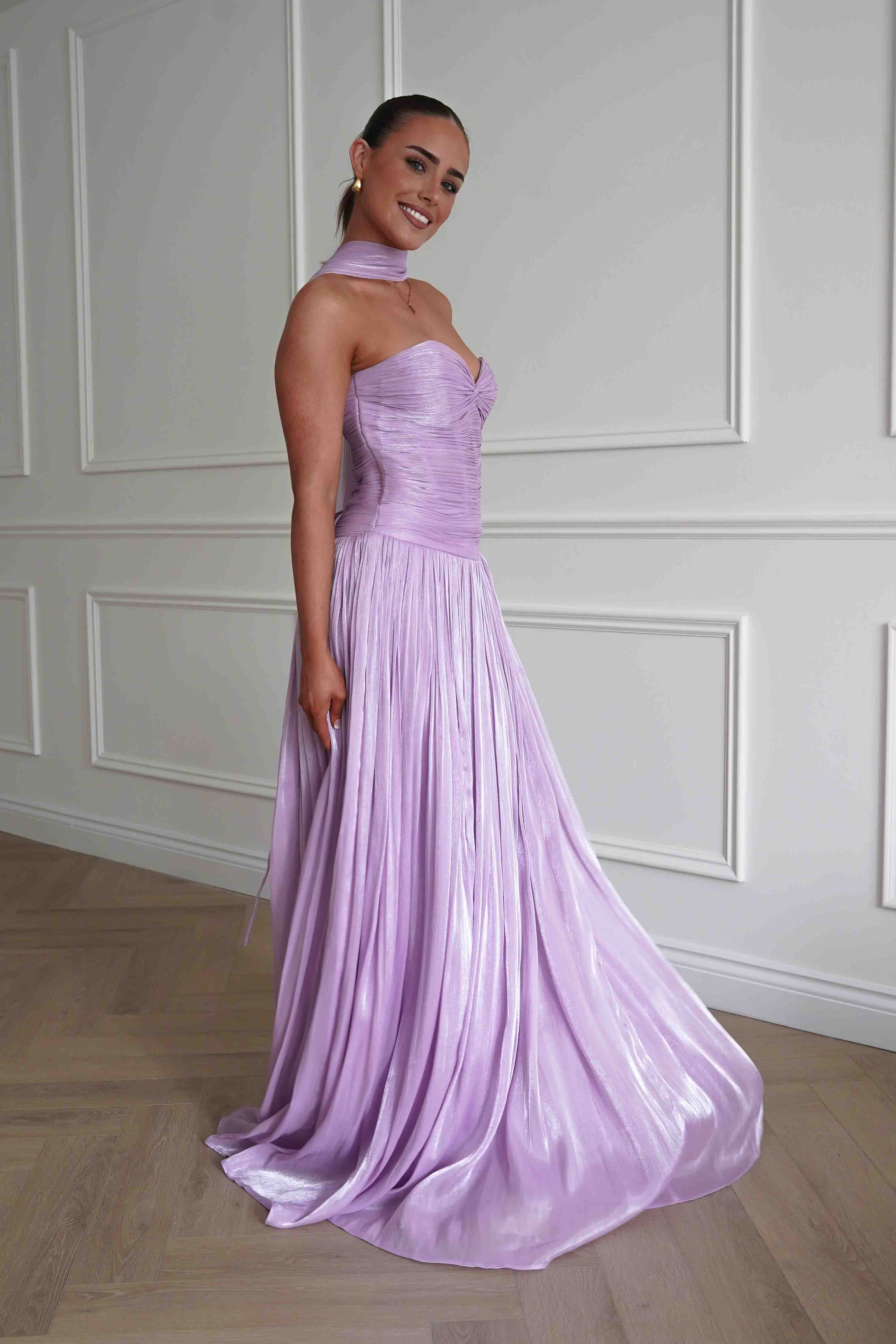 Longoria Pleated Luminescent Maxi Gown | Lavender - Image 4